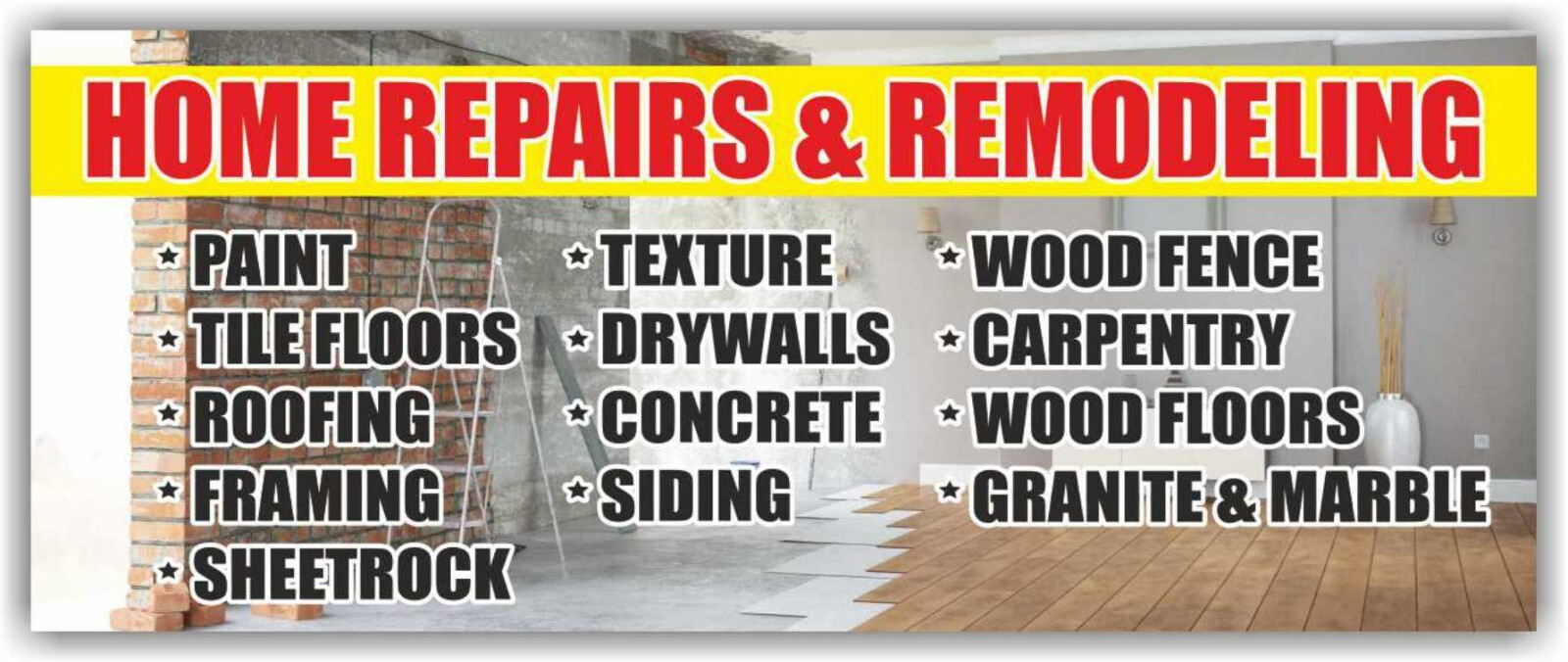 HOME REPAIRS REMODELING Advertising Banner Vinyl Mesh Sign paint tile floors