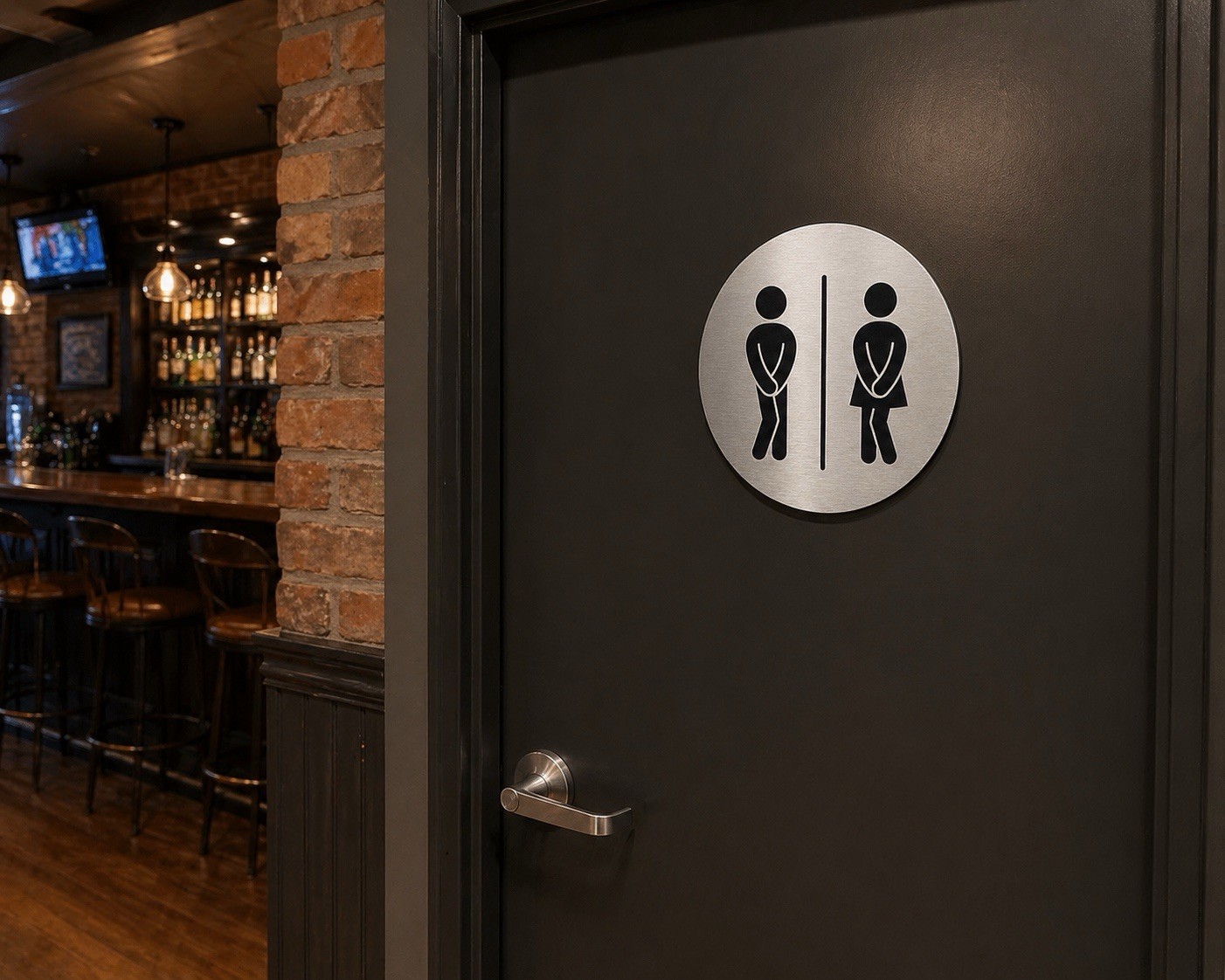 “9” Brushed Aluminum Unisex Restroom Sign Non ADA Door Sign Peel Stick”