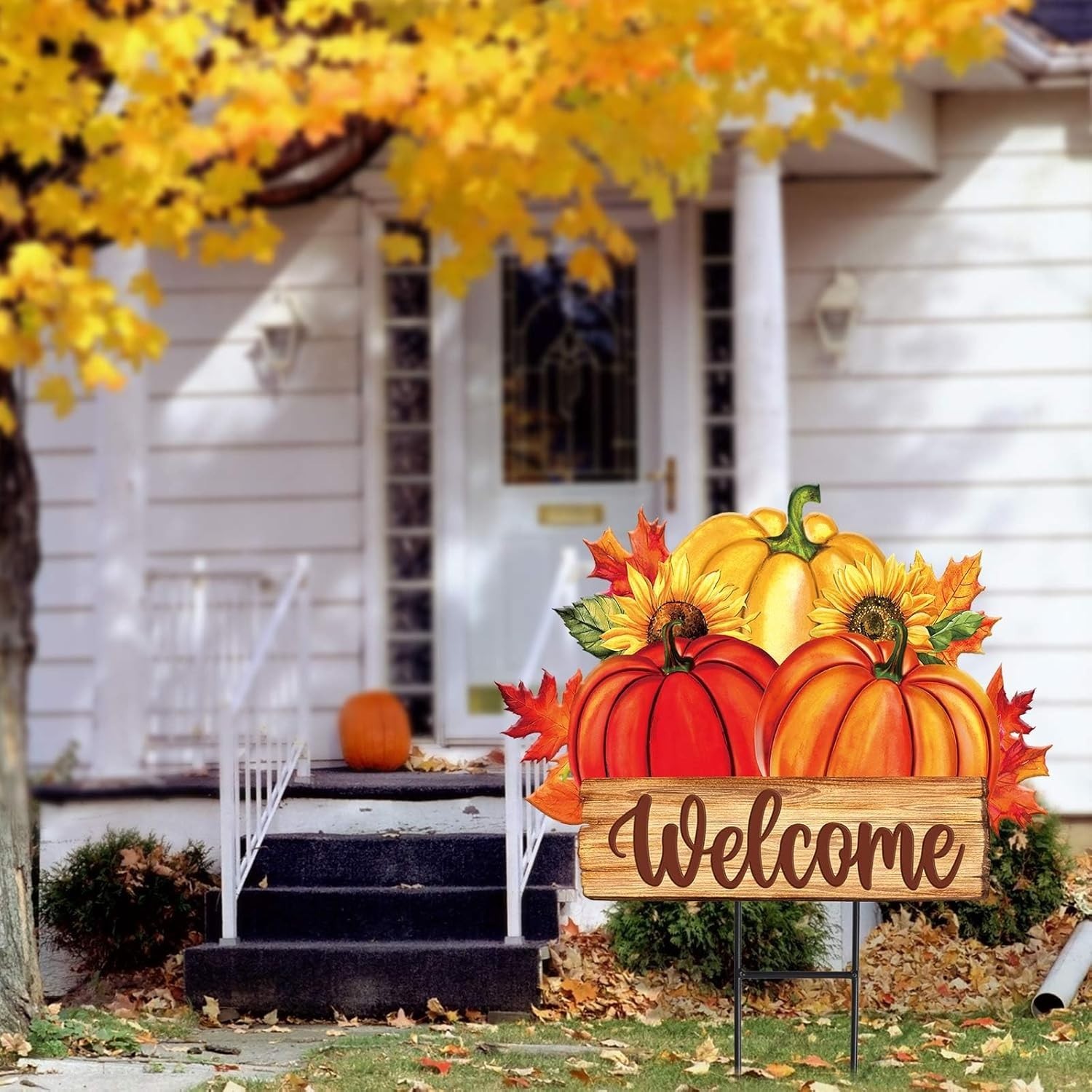 Fall Harvest Welcome Sign – Sturdy Metal Pumpkin Garden Stake for Any Setting