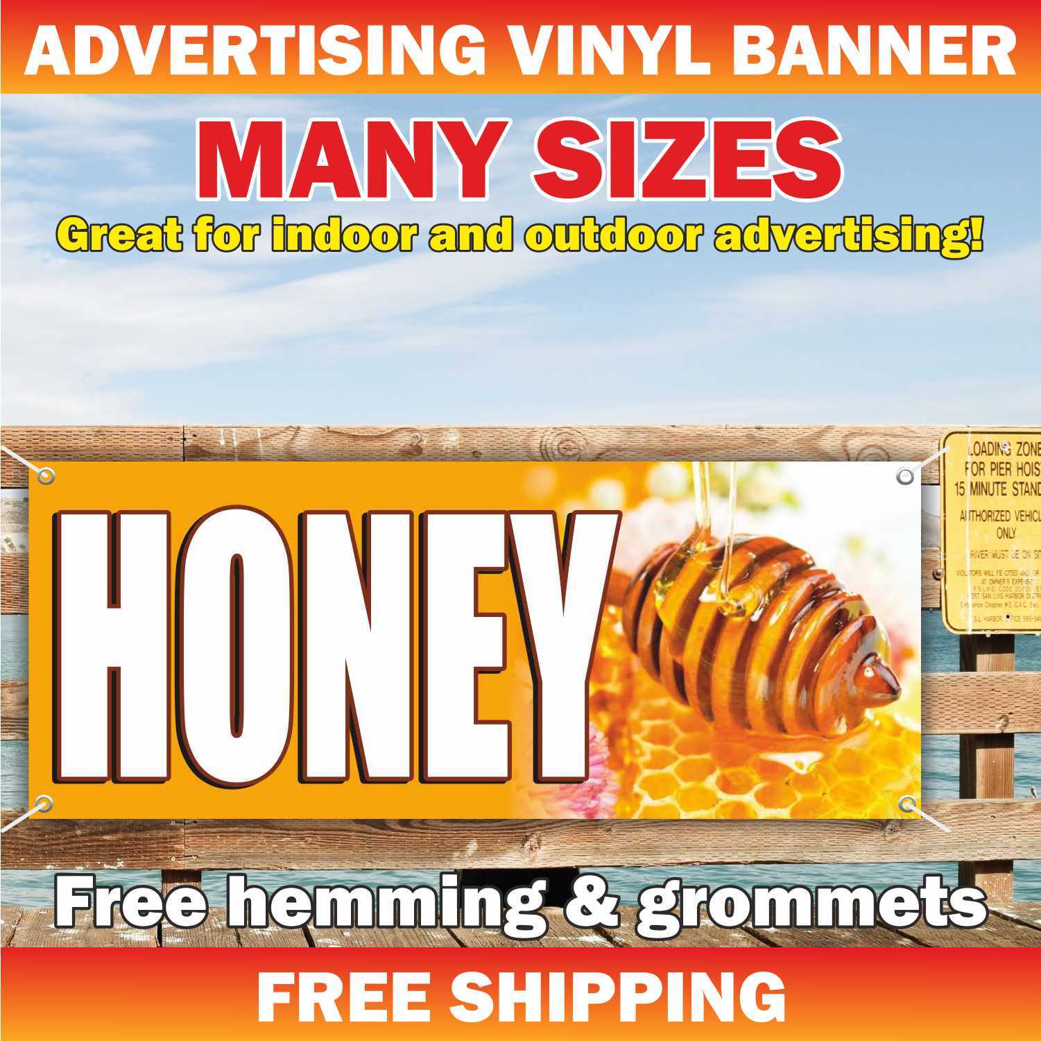 HONEY Advertising Banner Vinyl Mesh Sign local pure raw honeycomb bees homemade