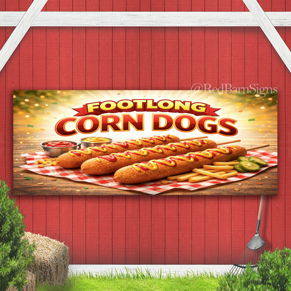 FOOTLONG CORN DOGS Indoor Outdoor Banner Sign with grommets