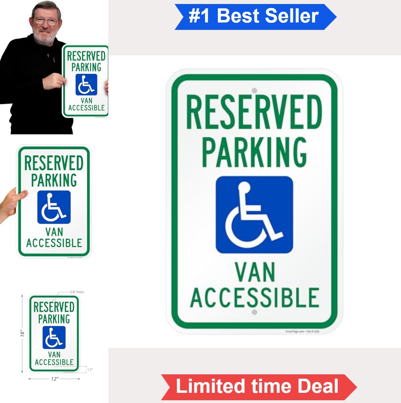 Reserved Parking Handicap Sign 12×18 Inch Aluminum Accessible Van Pole Mount