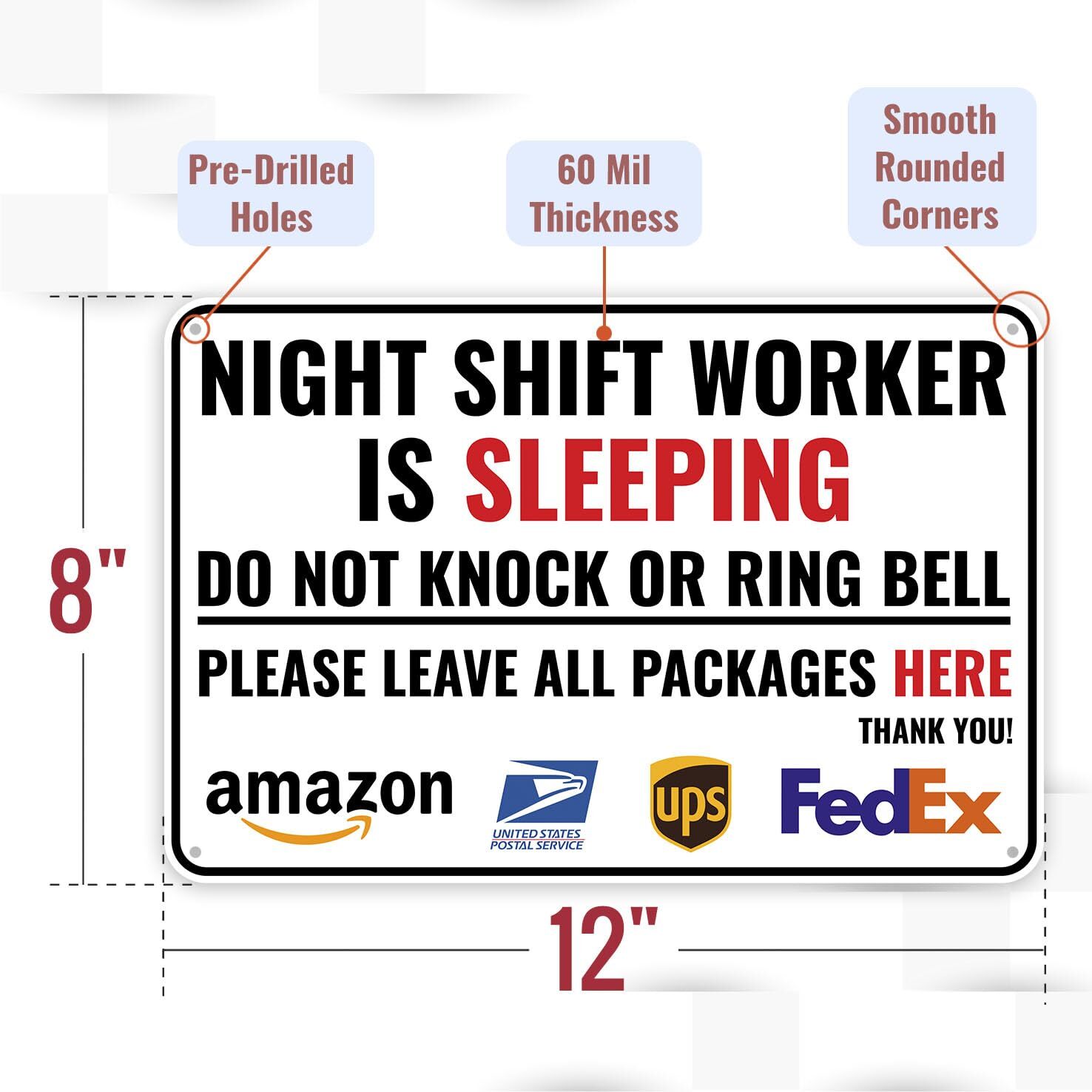 1PC Night Shift Worker Sleeping Sign, 12 x 8 Inches- Aluminum – Day Sleeper Sign