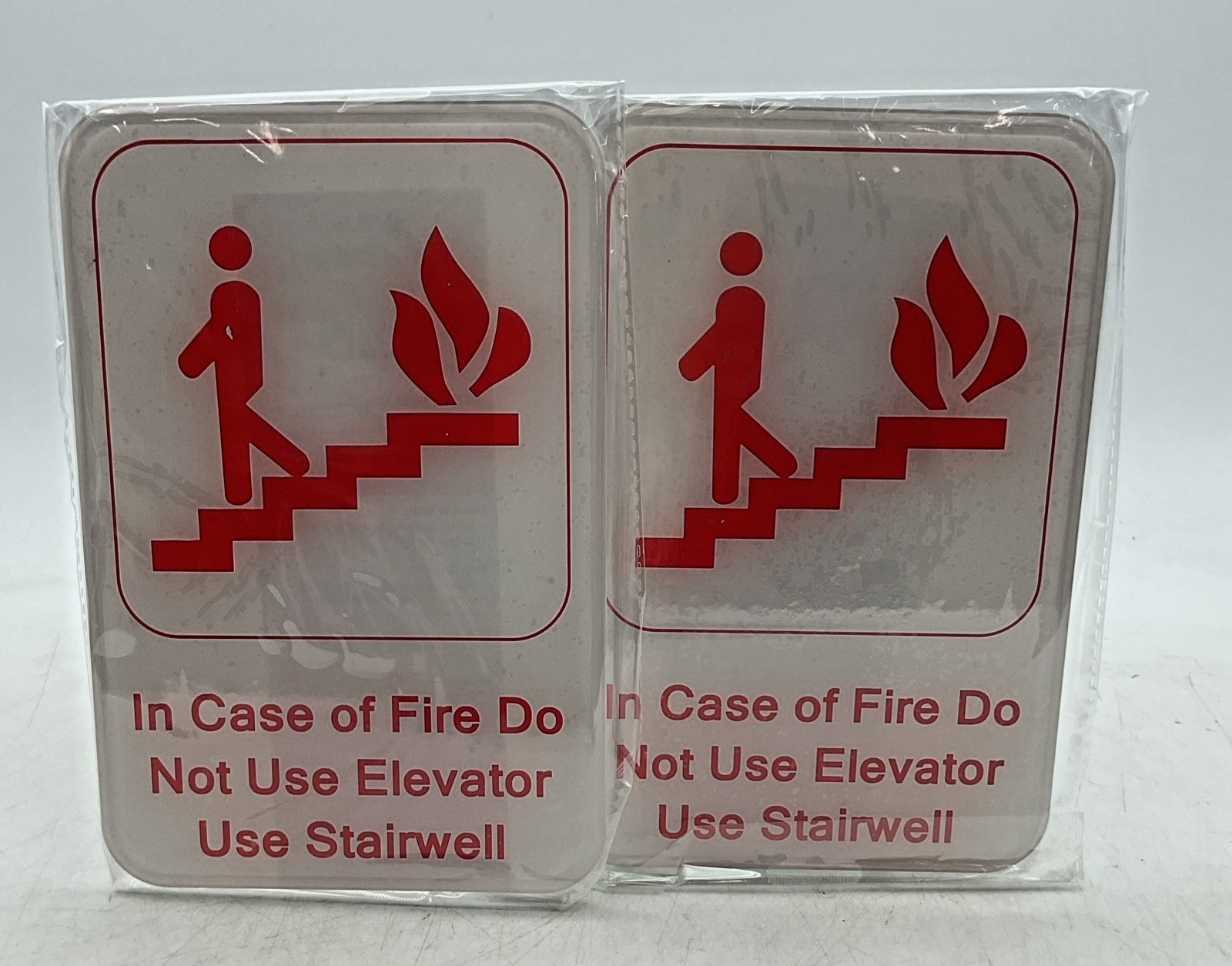 In Case Of Fire Use Stairwells 9″x6″ Plastic Surface Mount Sign 2 Pack