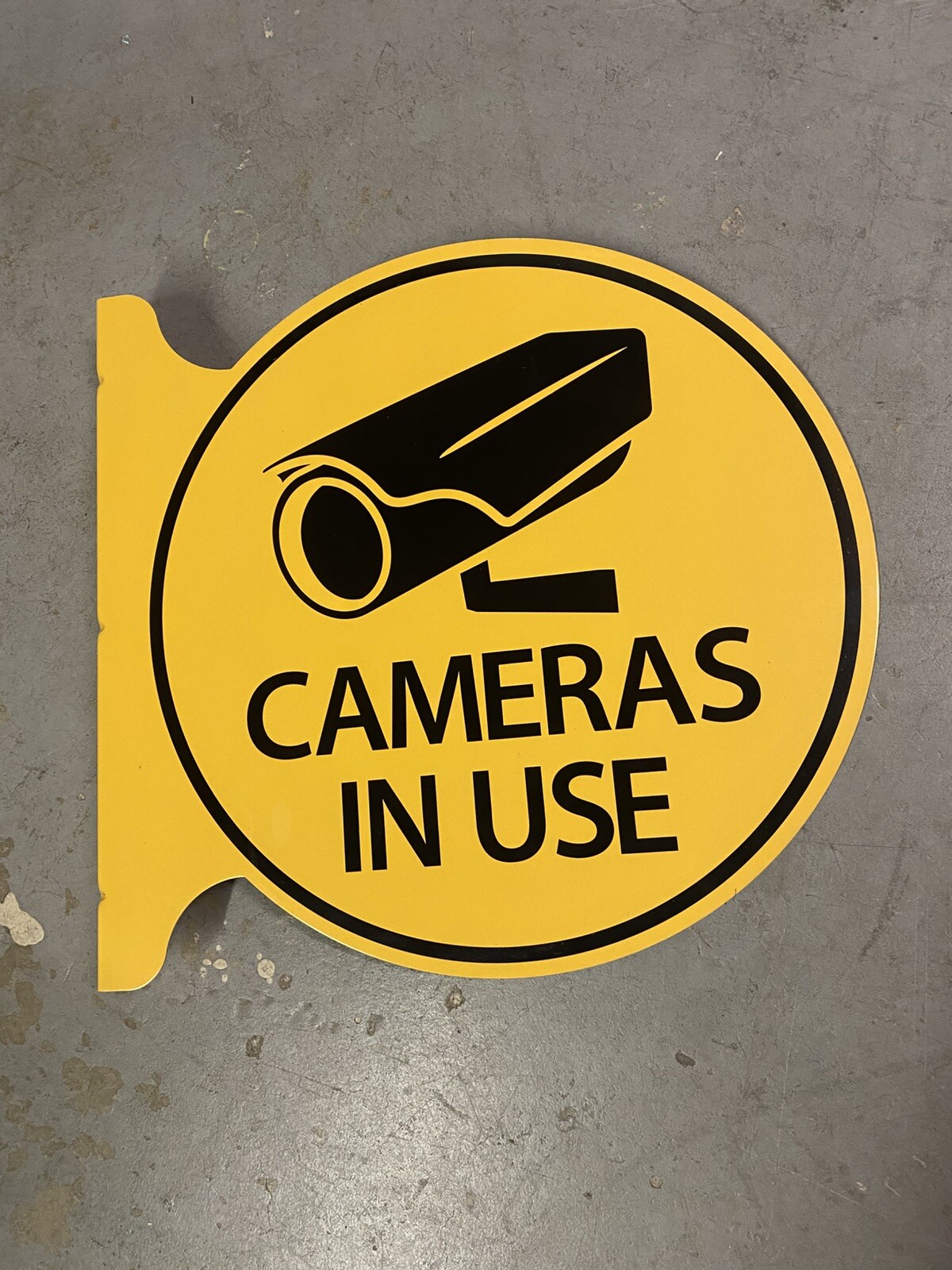 Cameras In Use Flange Sign 19” 3lbs Yellow Security Vintage Metal Business Home