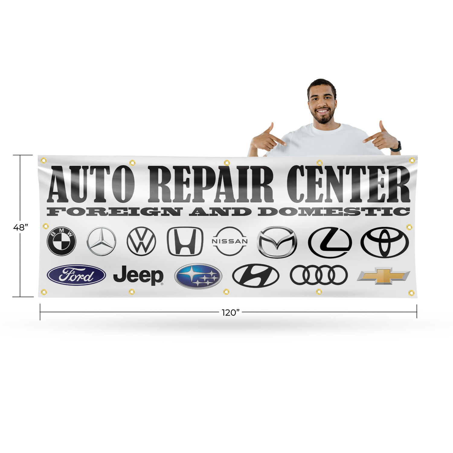 Auto Repair Center Foreign and Domestic Vinyl Banner Sign with Metal Grommets