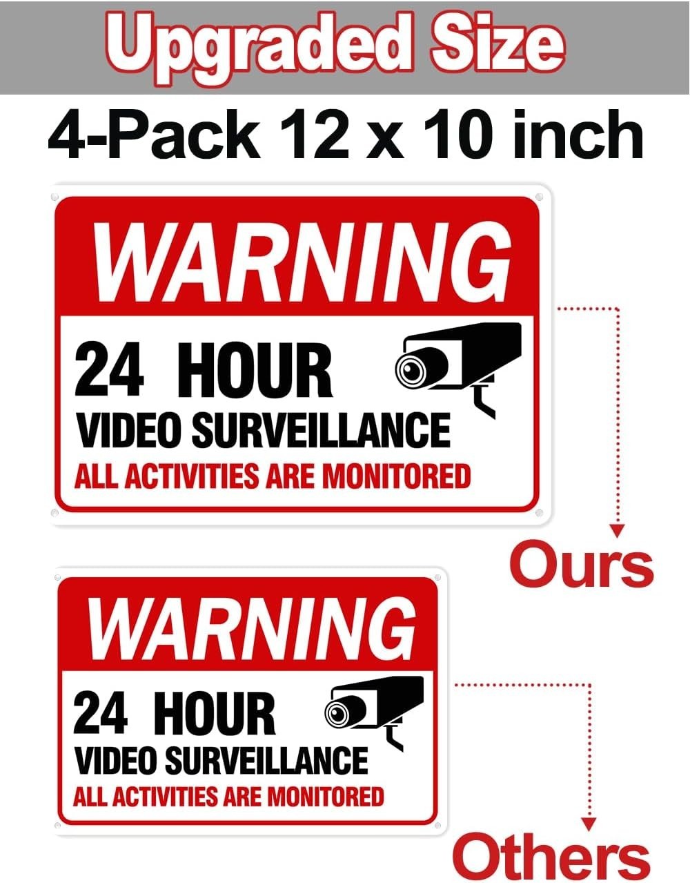 4 Pack Video Surveillance Signs, 12″x 8″ Aluminum Camera Signs, CCTV Security