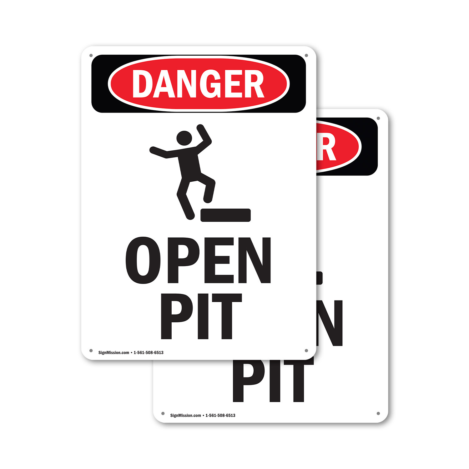 (2 Pack) Open Pit OSHA Danger Sign Decal Metal Plastic