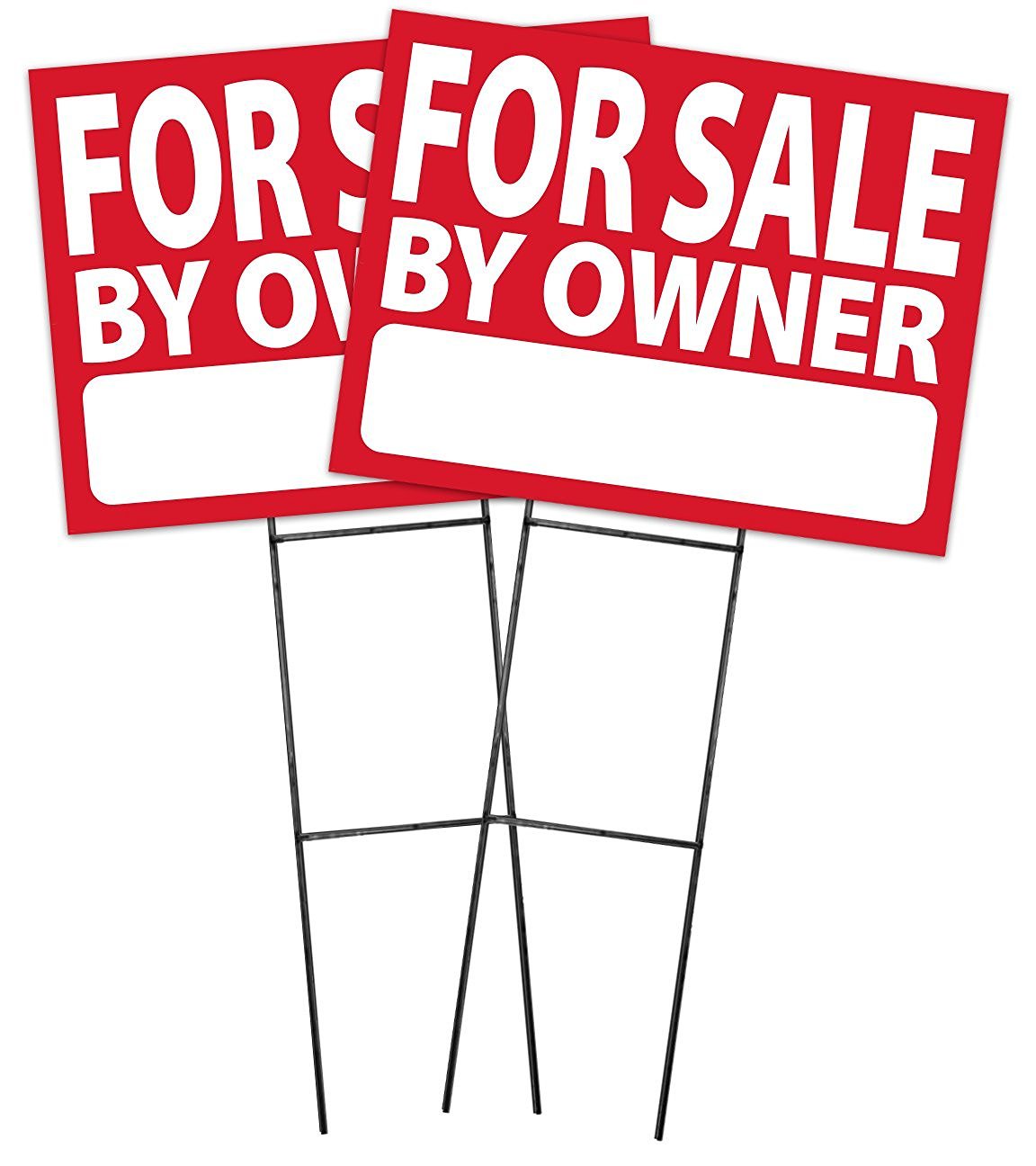 Large (18″x24″) For Sale By Owner – RED – Sign Kit with Stands – 2 Pack