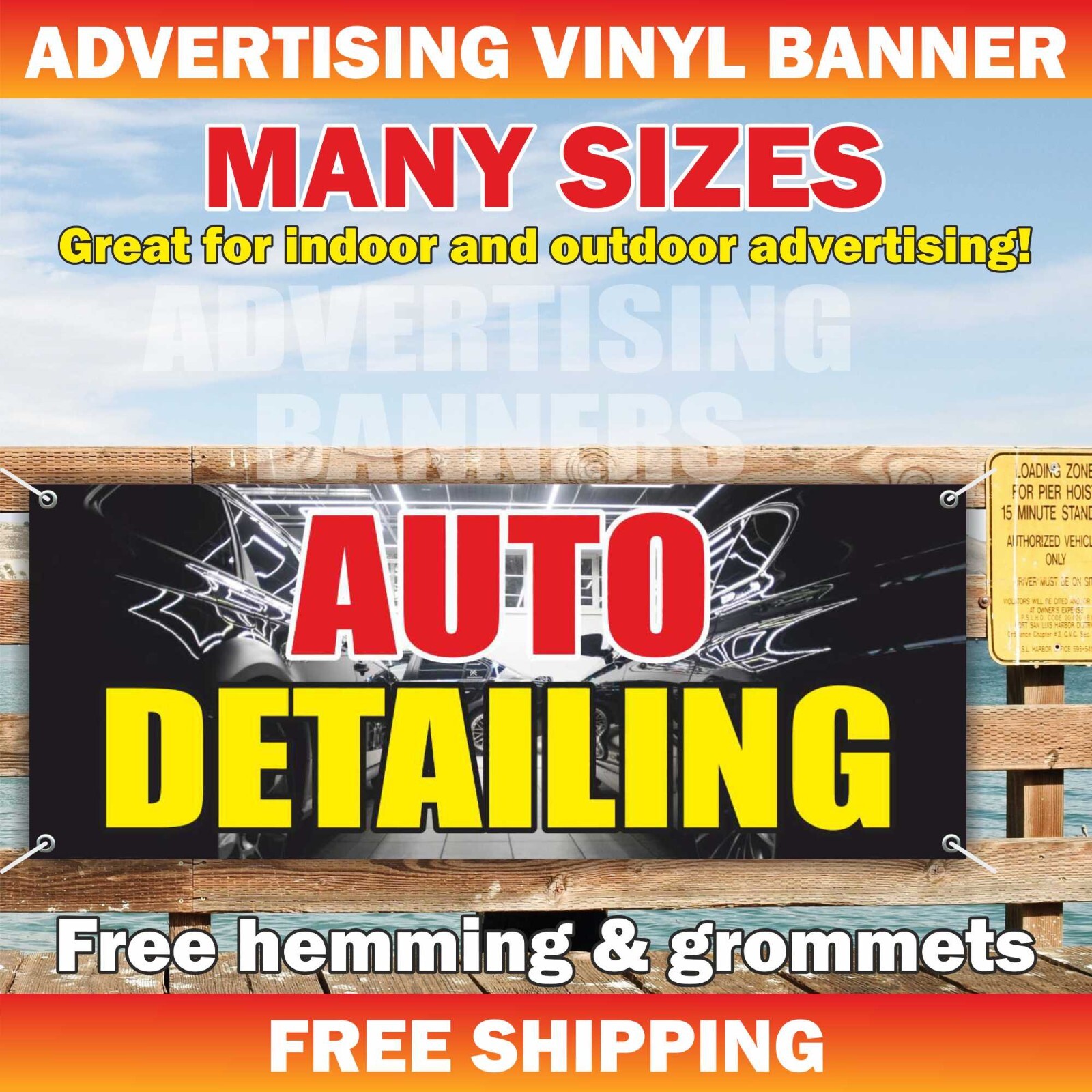 AUTO DETAILING Advertising Banner Vinyl Mesh Sign Services Car Hand Wash Wax