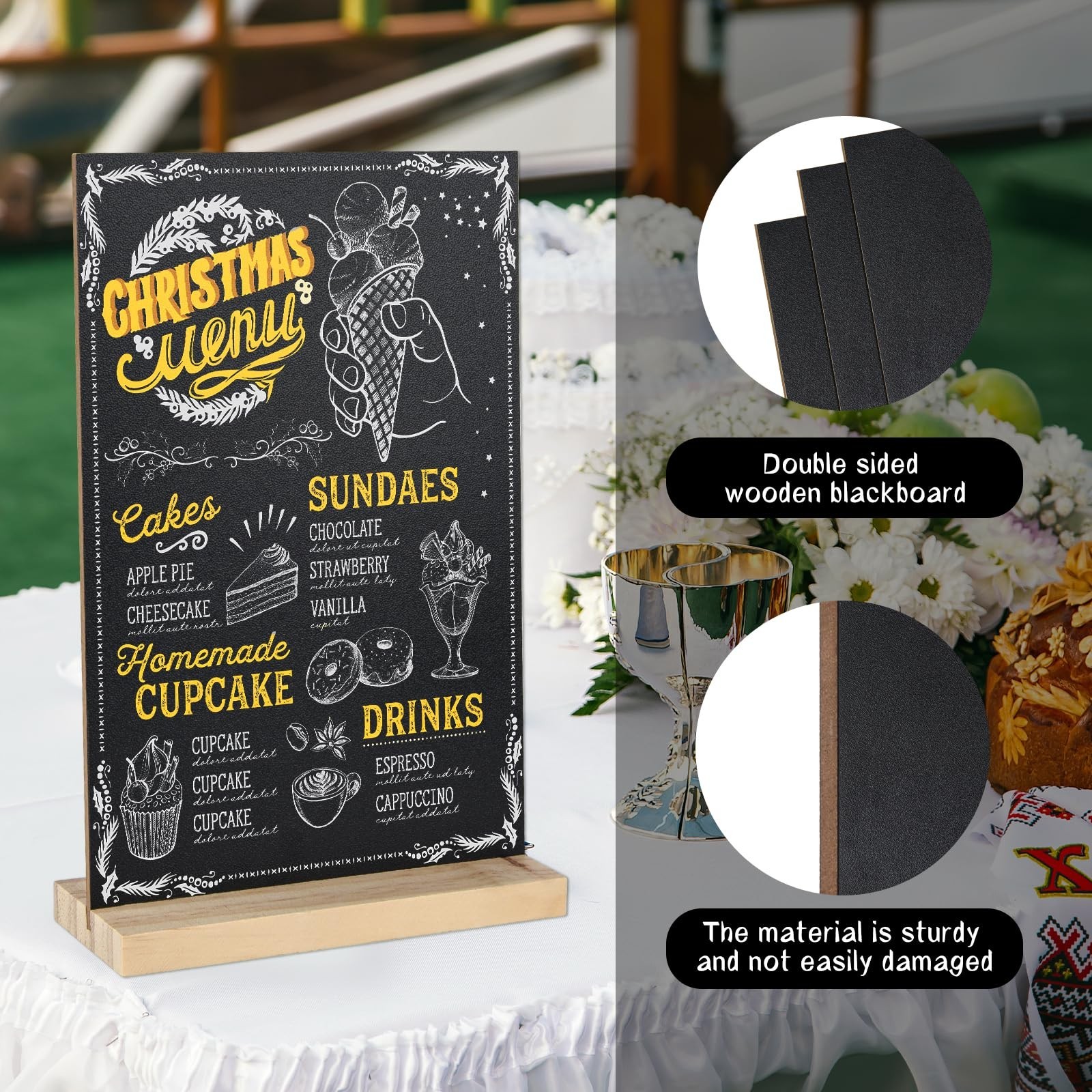 1 Pack Chalkboard 8 x 12 inch Tabletop Chalkboard Sign with Wood Base Double-…