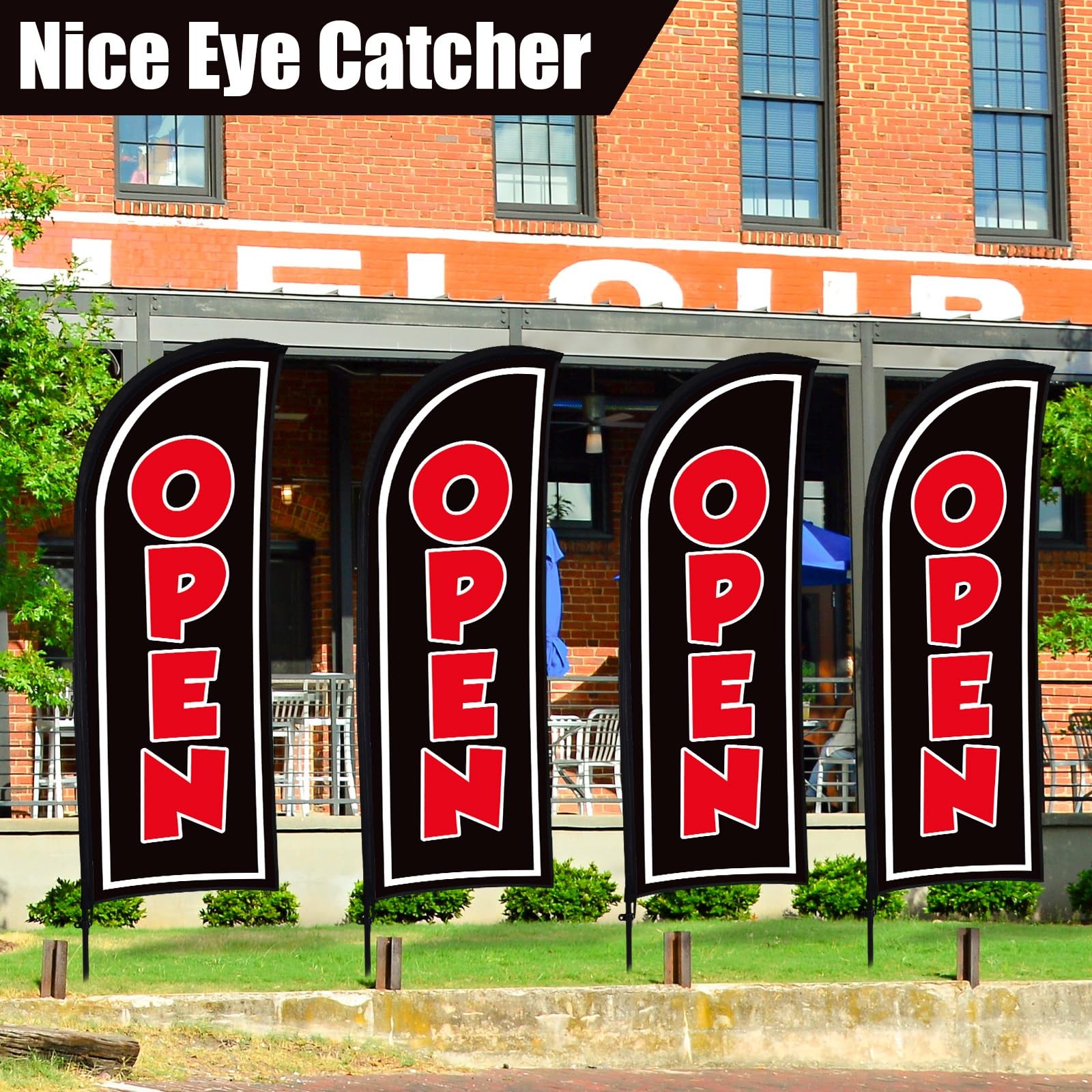 4 Sets Open Feather Flag Pole Kit for Business Advertising 8 ft Open Flag Ban…