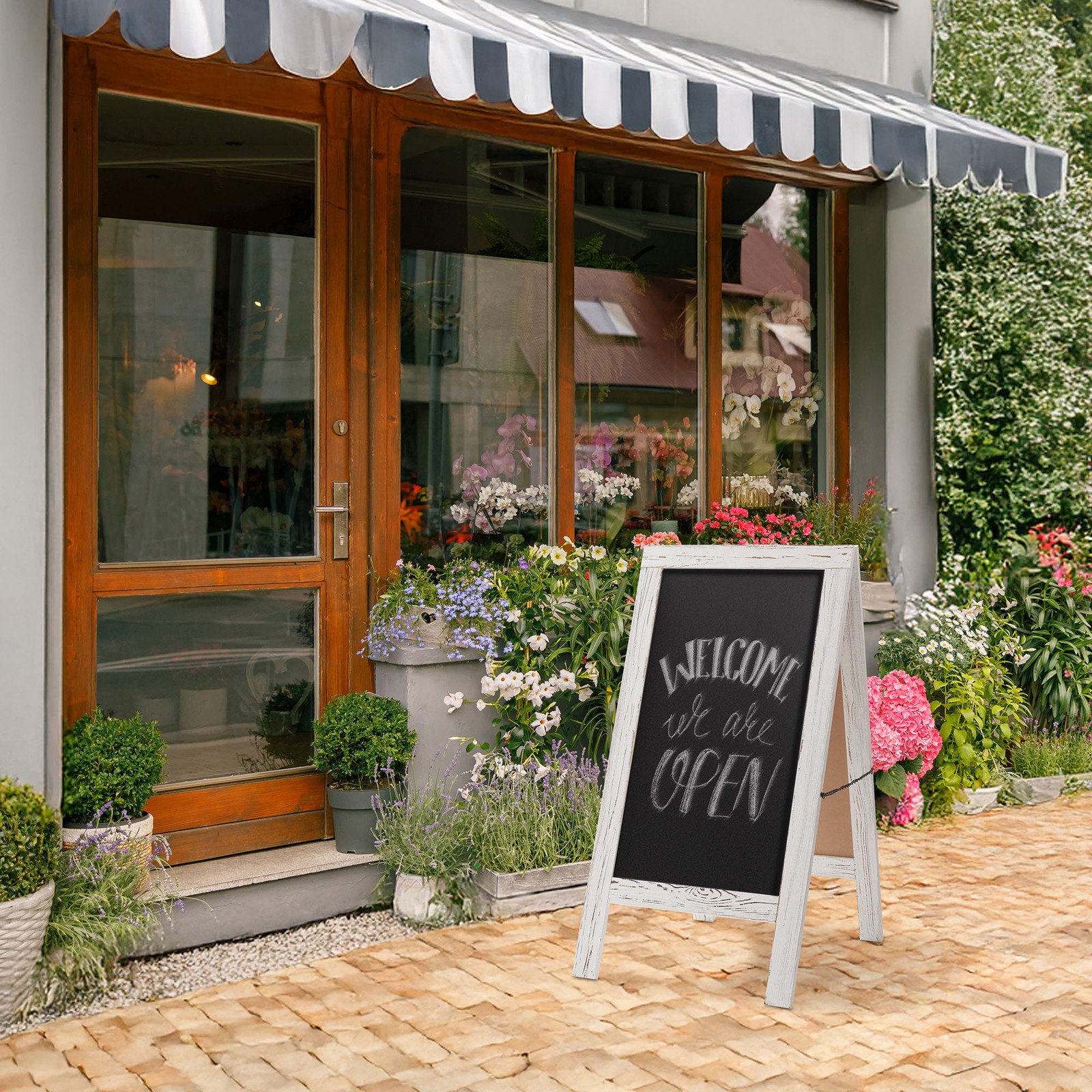 A Frame Chalkboard Sign, 40″x20″ Double-Sided Magnetic Menu Board, Whitewash
