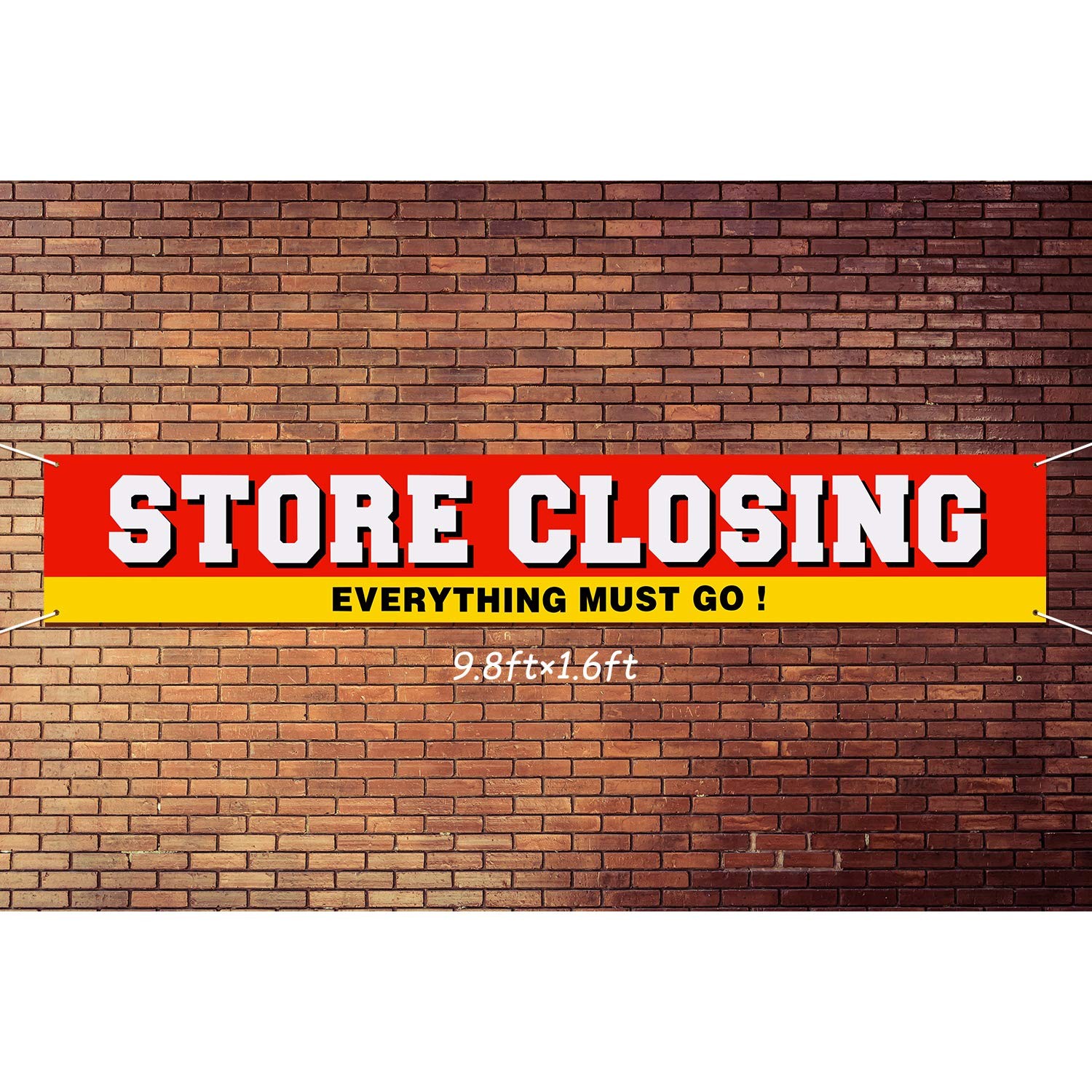 Large Store Closing Sign Banner 50 x 300 cm, Red, Yellow, White, Black