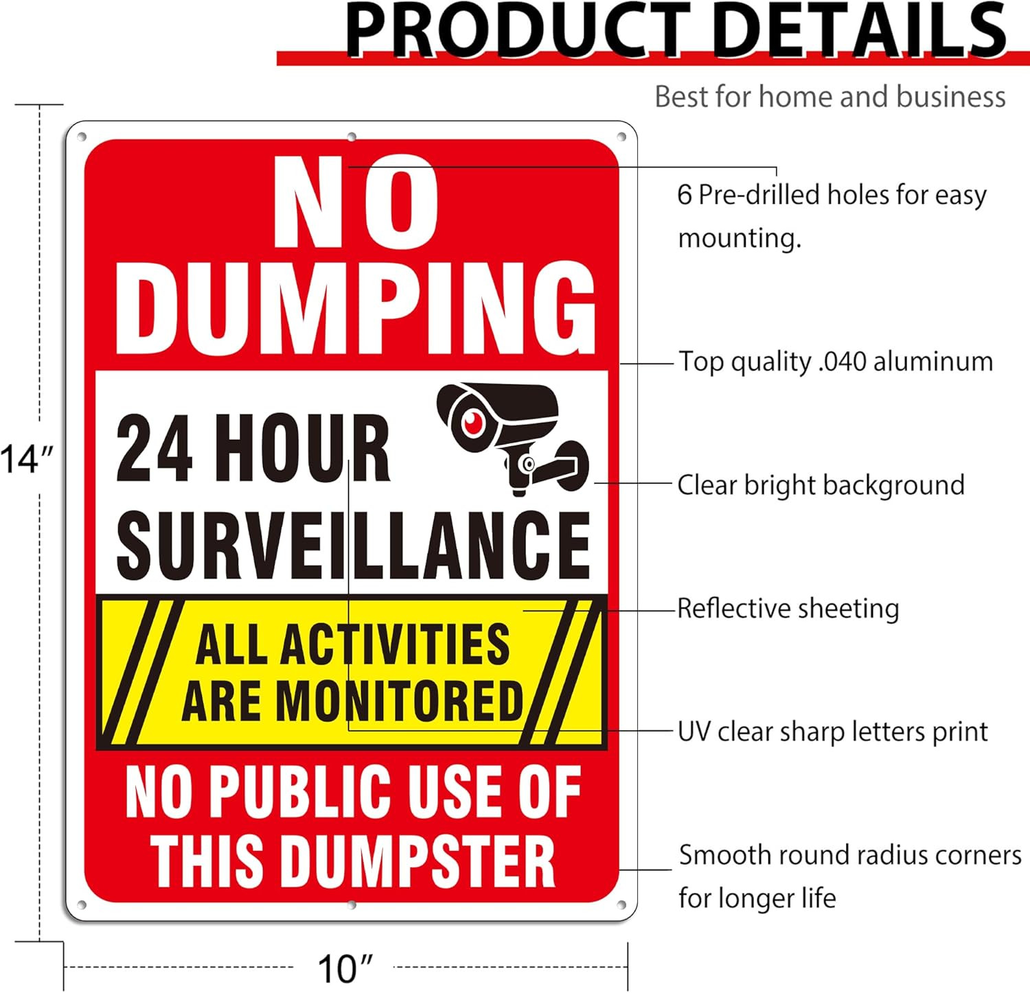 (2 Pack) No Dumping Signs, No Public Use of Dumpster Sign, No Illegal Dumping Al