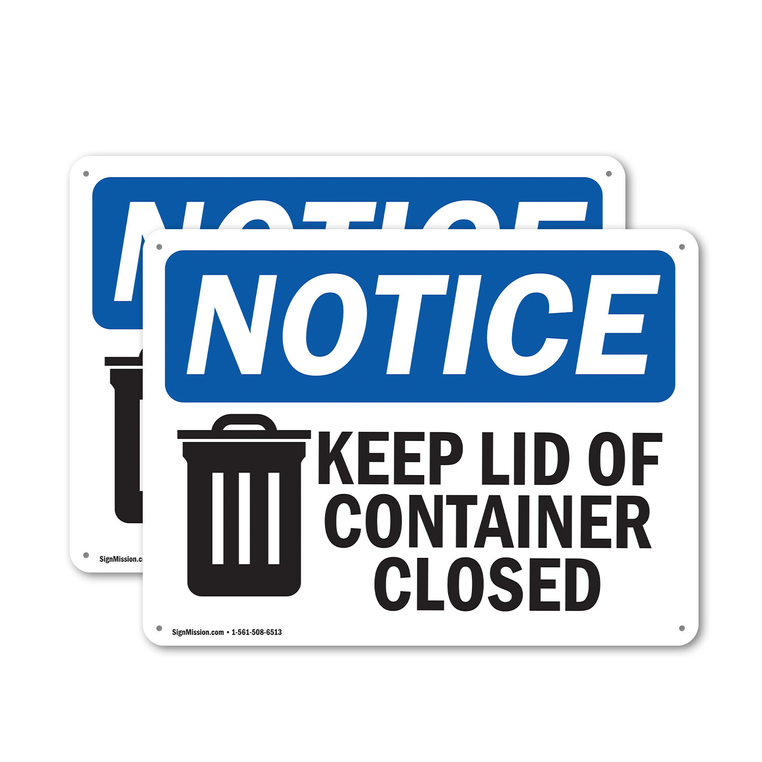 (2 Pack) Keep Lid Of Container Closed OSHA Notice Sign Decal Metal Plastic