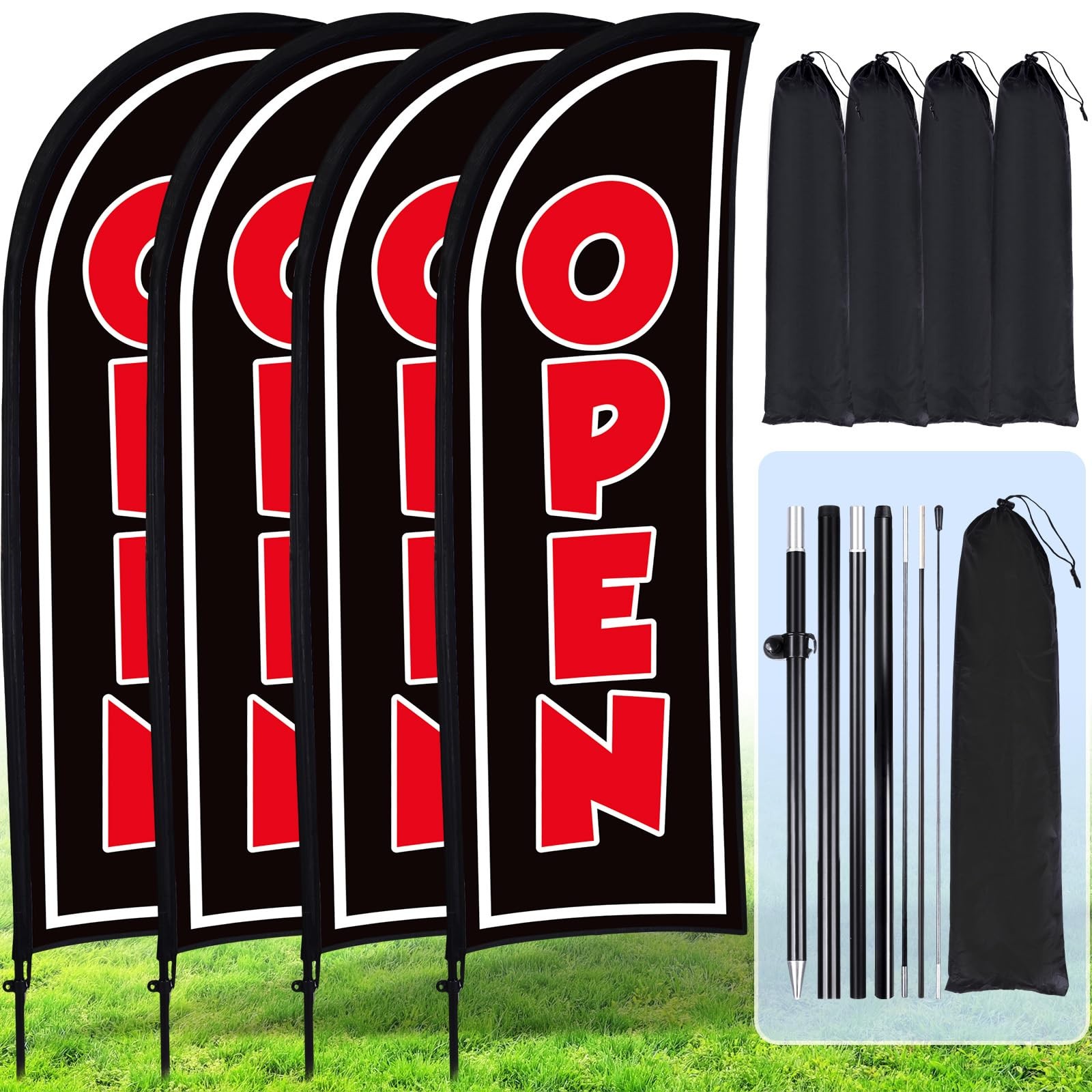 4 Sets Open Feather Flag Pole Kit for Business Advertising 8 ft Open Flag Ban…