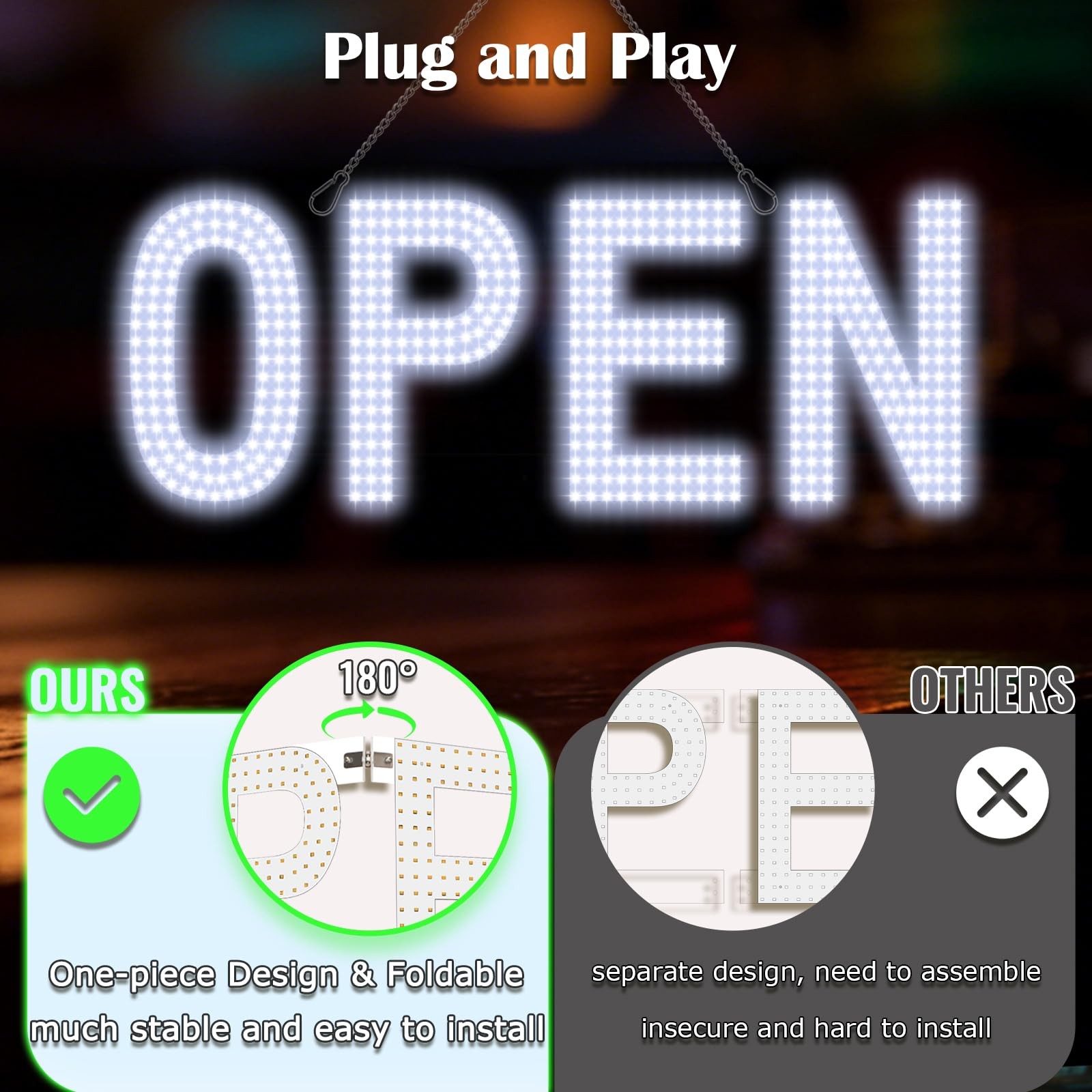 Open Signs for Business, 30″x10″ Ultra Bright LED Open Sign, Remote Control D…