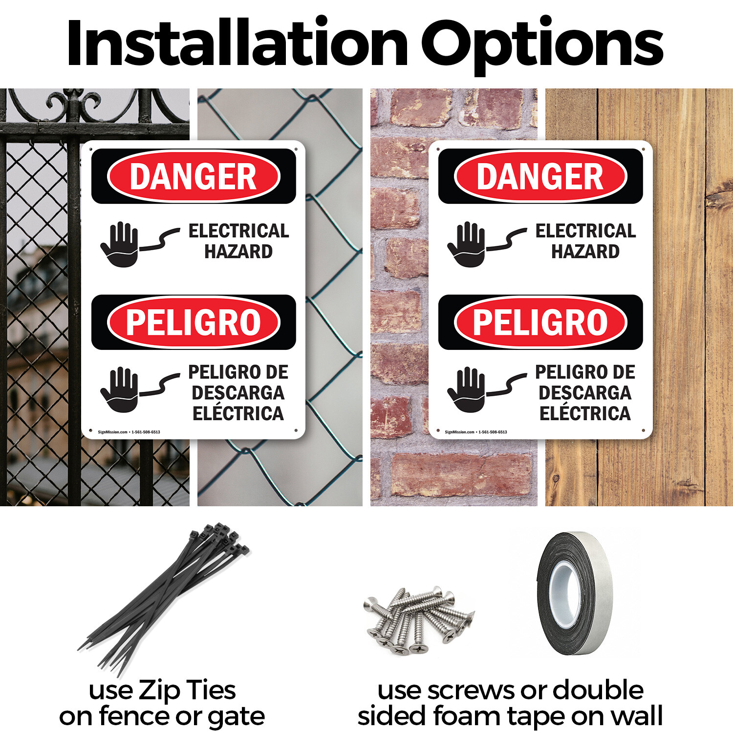 (2 Pack) Electrical Hazard Bilingual OSHA Danger Sign Decal Metal Plastic