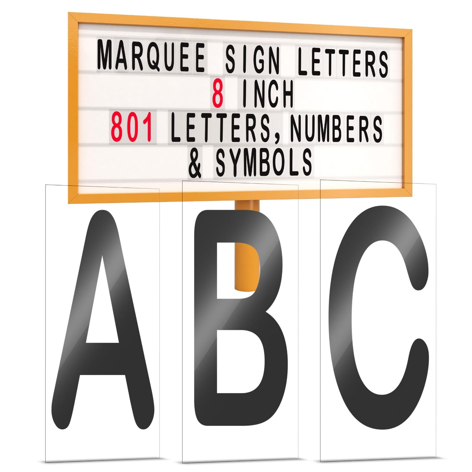 Changeable Marquee Letters 8” for Outdoor Signage – Plastic Plexiglass, 301PC Se