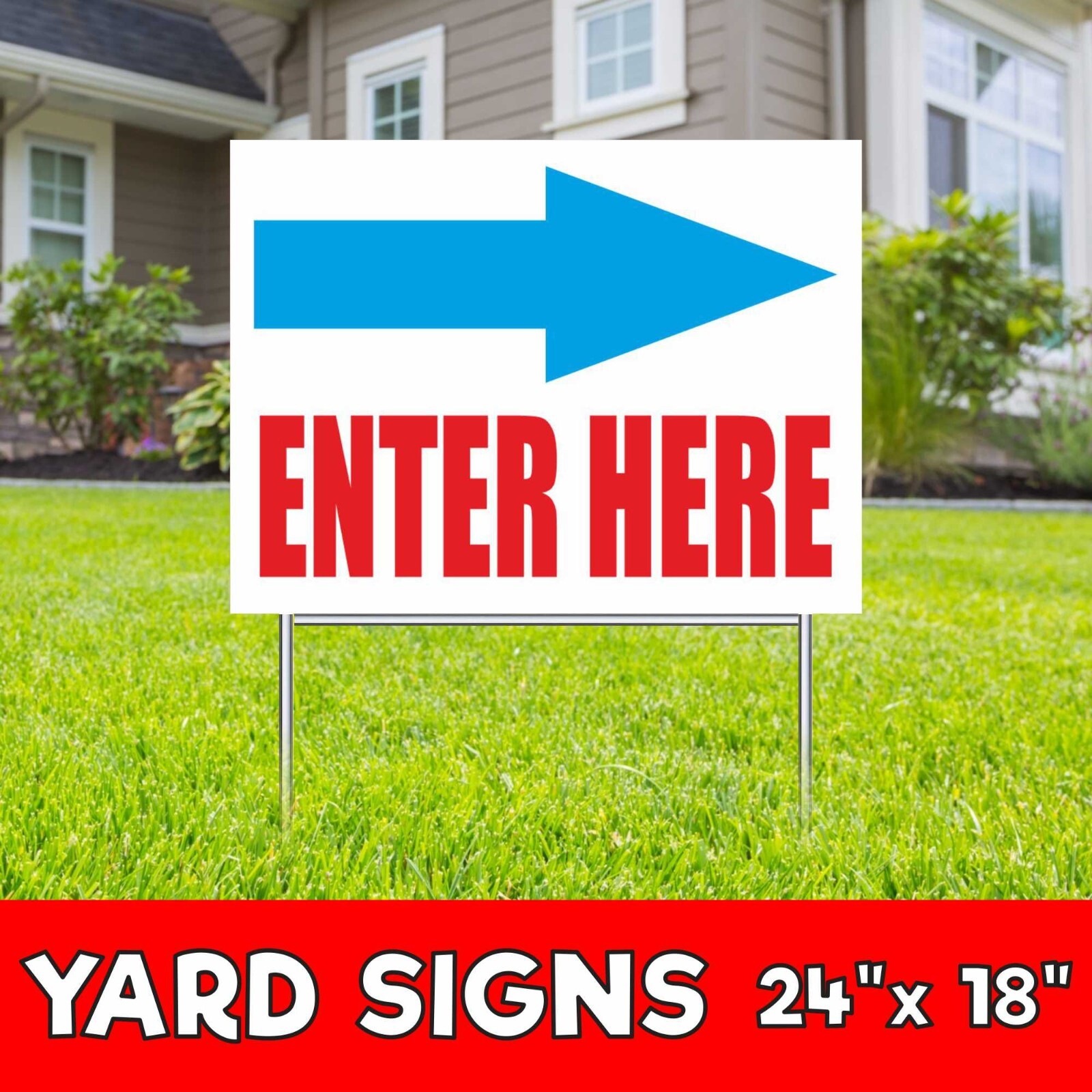 ENTER HERE Yard Sign Corrugate Plastic with H-Stakes Welcome Now Open Lawn Sign