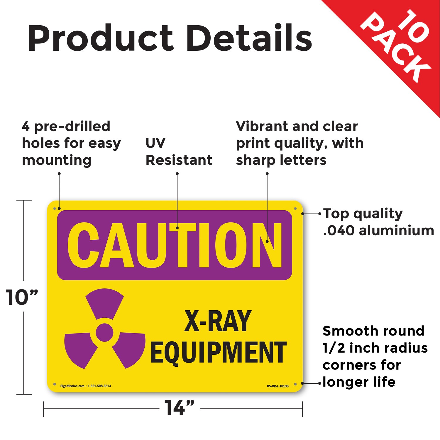 X-Ray Equipment OSHA Caution Radiation Sign Metal, Plastic, Decal 5 or 10 Pack