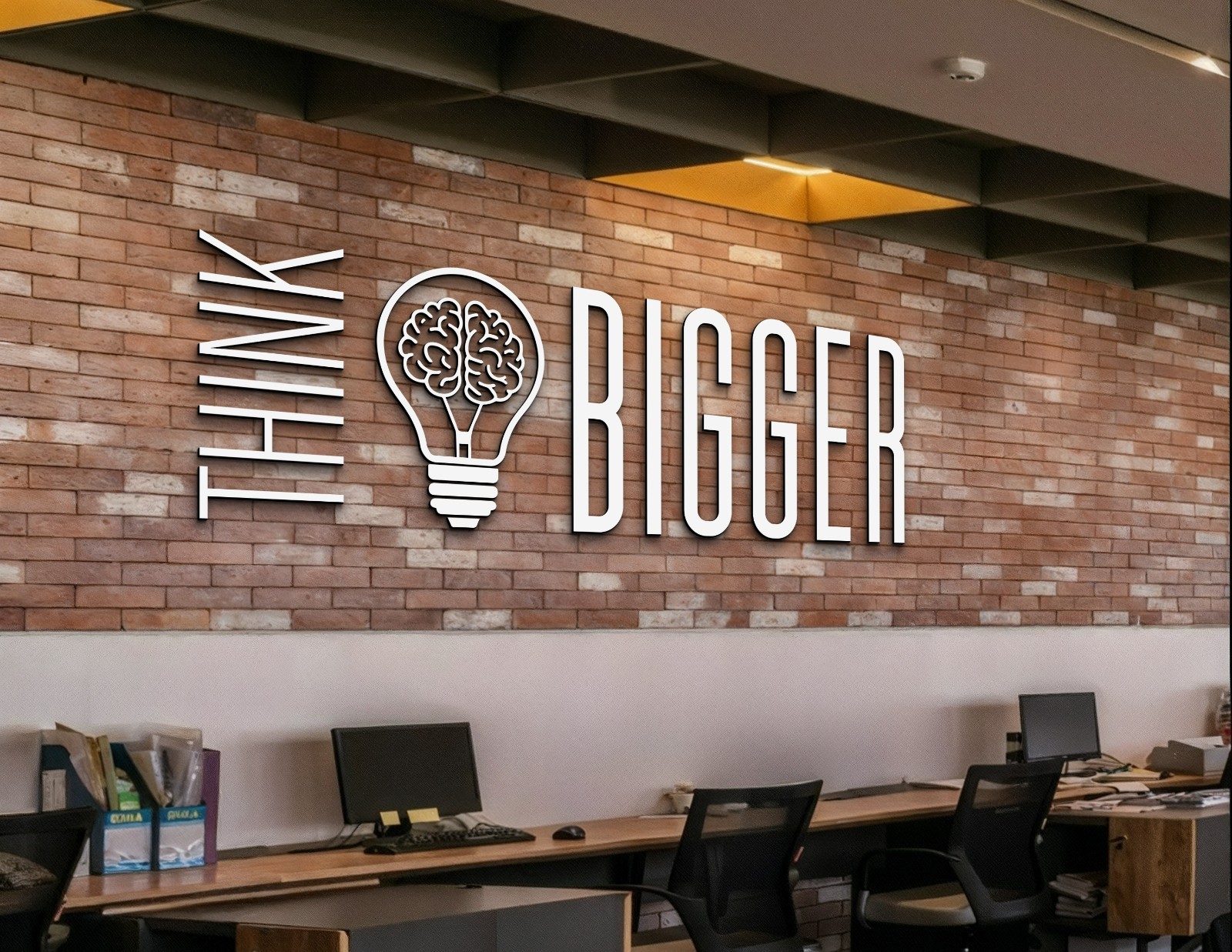 THINK BIGGER 3D Wall Sign – Laser Cut Wooden Motivational Quote – Custom Colors
