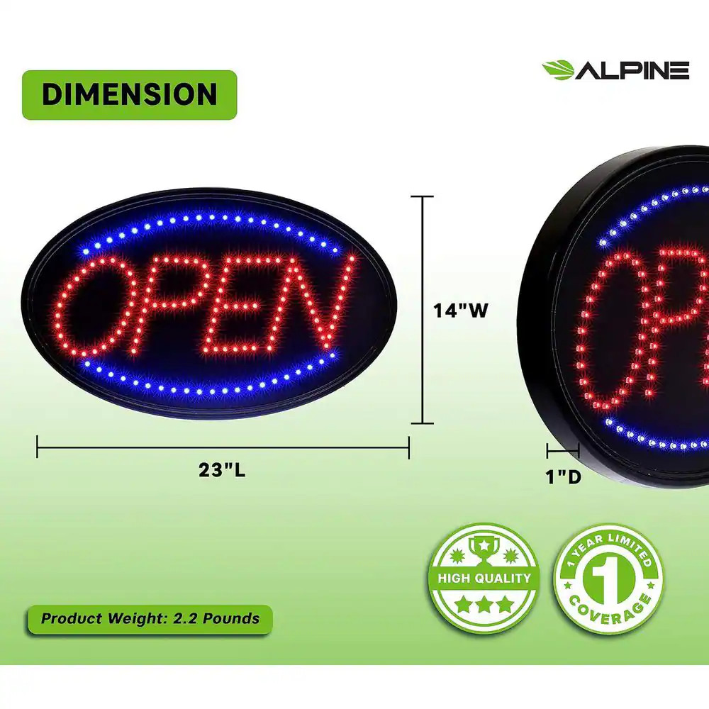 23 In. X 14 In. LED Oval Open Sign with Hanging Chain, Bright High Visibility