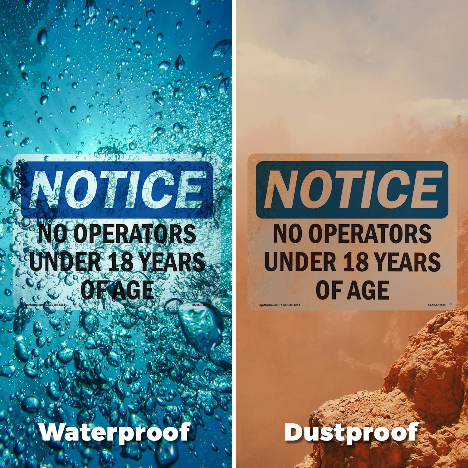 No Operators Under 18 Years Of Age OSHA Notice Sign Metal, Decal – 5 or 10 Pack