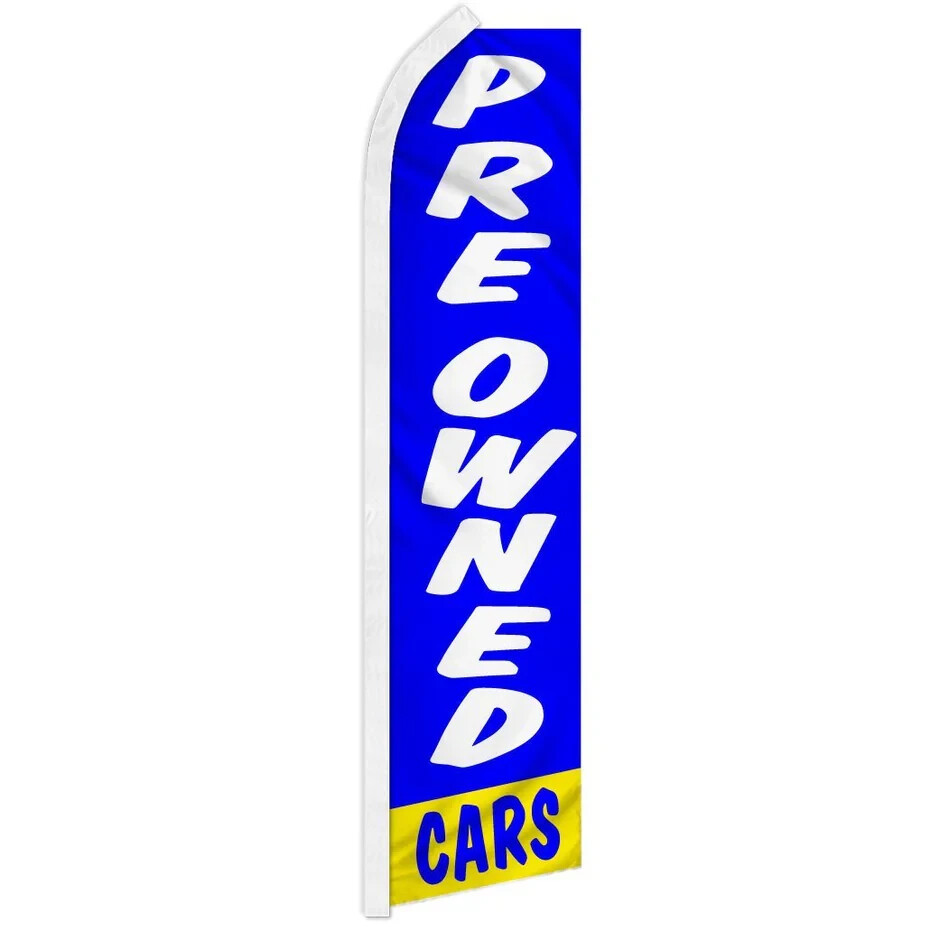 Preowned Cars (Blue/White) Swooper Advertising Banner Flag for Auto Dealerships