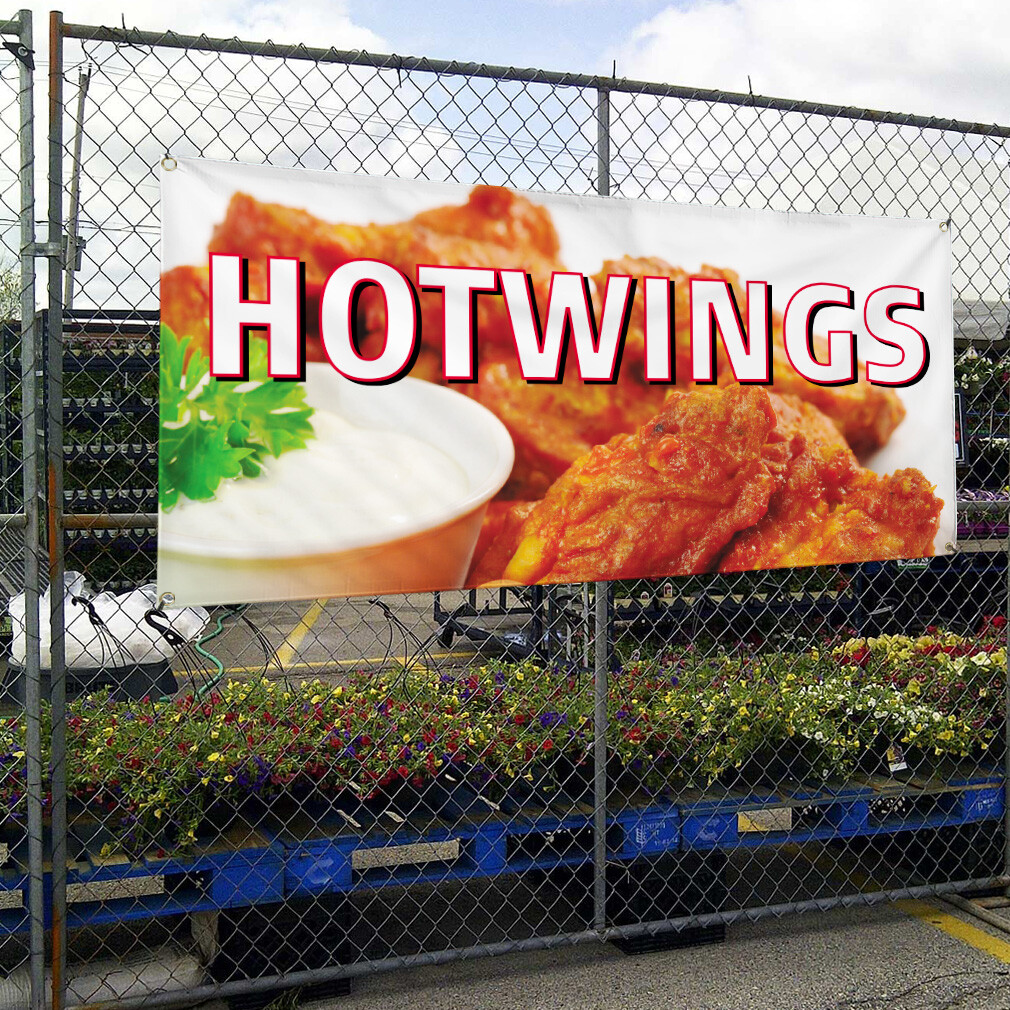 Vinyl Banner Multiple Sizes Hot Wings Restaurant Cafe Bar Restaurant & Food