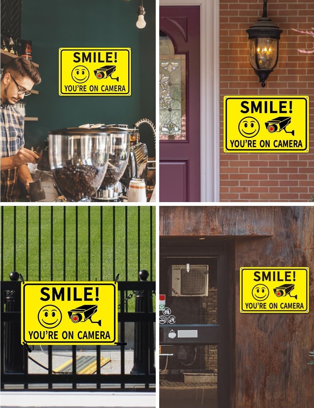 4-Pack Smile You’re On Camera Signs 8″x12″ Rust Free Aluminum Video Surveillance
