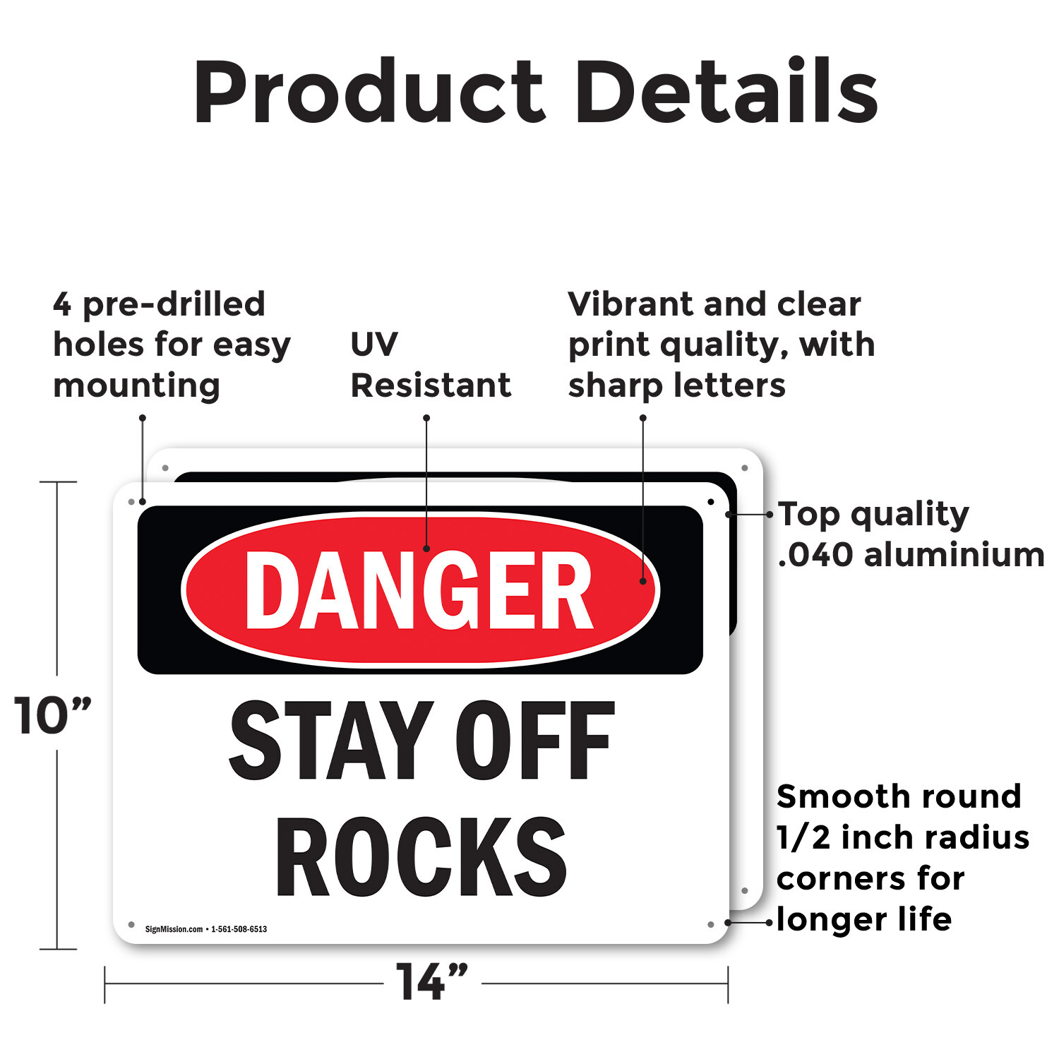 (2 Pack) Stay Off Rocks OSHA Danger Sign Decal Metal Plastic