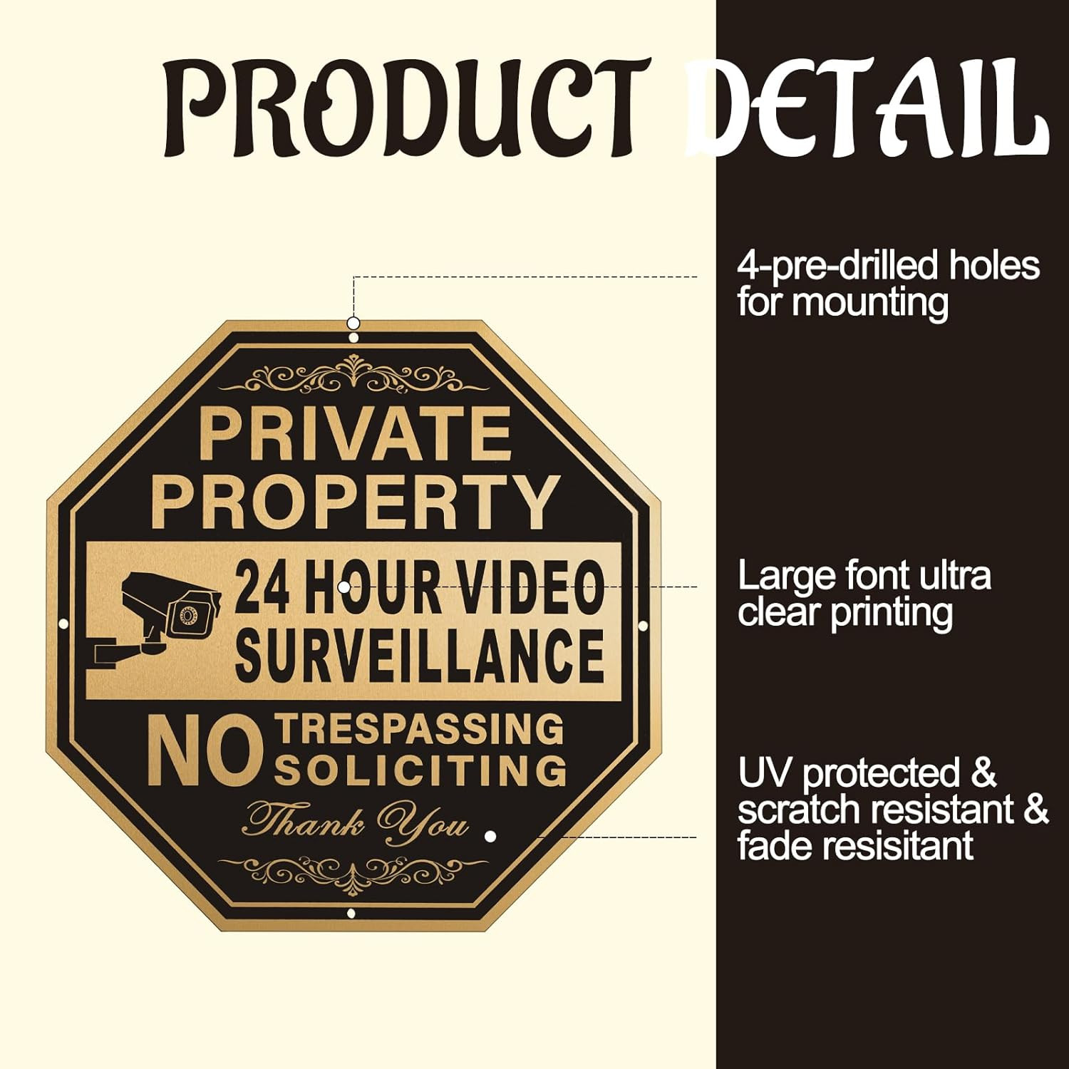 Elegant No Trespassing Signs Private Property Video Surveillance Aluminum 2 Pack