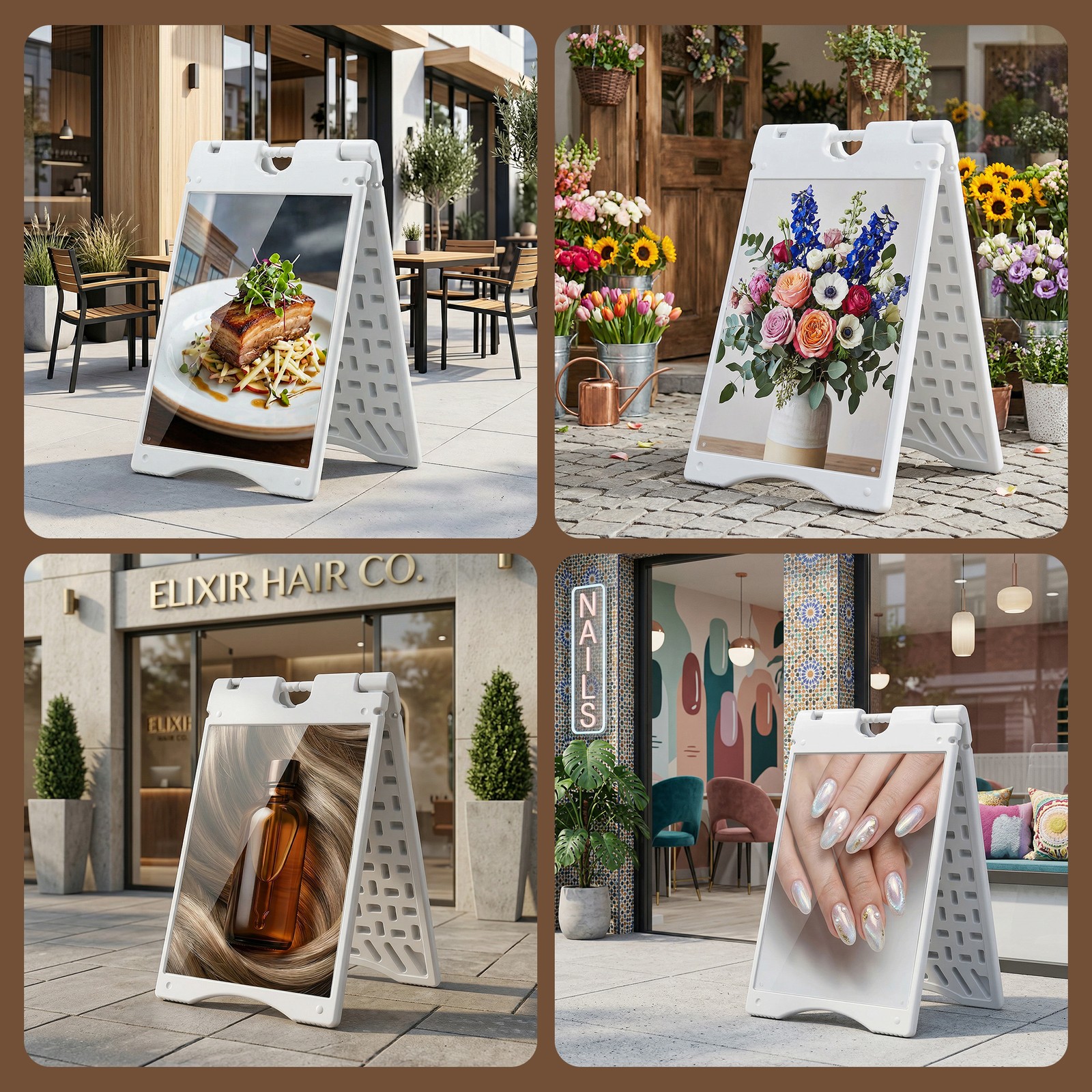 Folding Outdoor Sidewalk Sign Advertising Board w/ Weatherproof Design, White