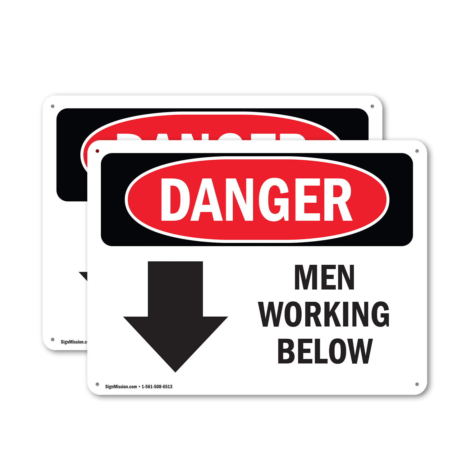 (2 Pack) Men Working Below OSHA Danger Sign Decal Metal Plastic