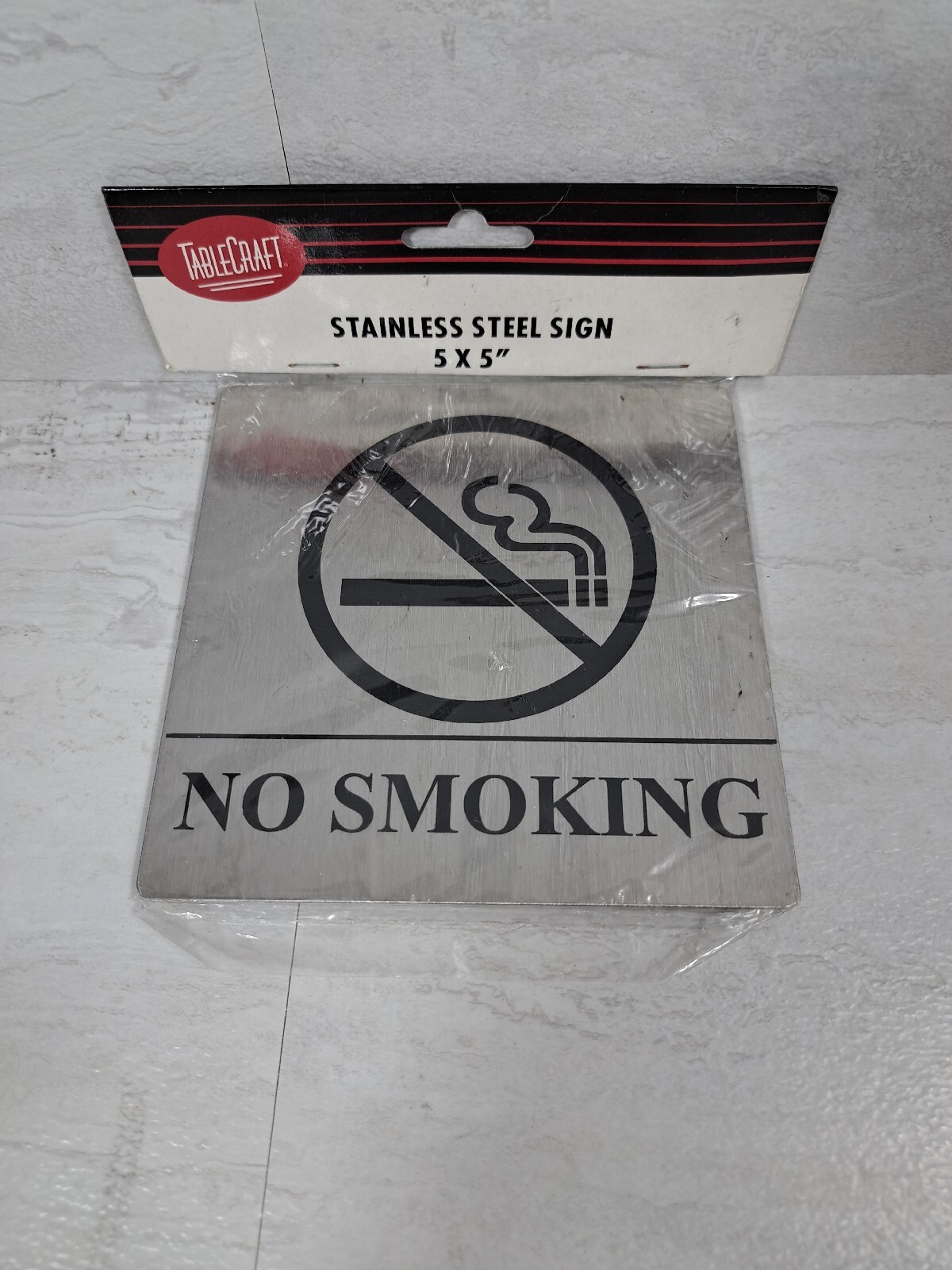 No Smoking Office Restaurant Stainless Steel Sign Self Adhesive, 5″ x 5″