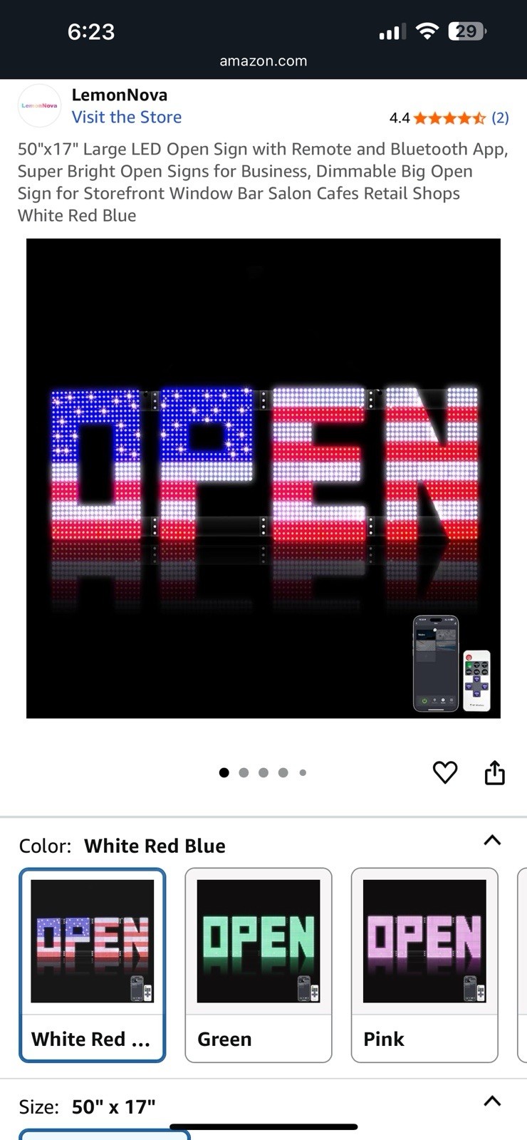 50″x17″ Large LED Open Sign with Remote and Bluetooth App, Super Bright