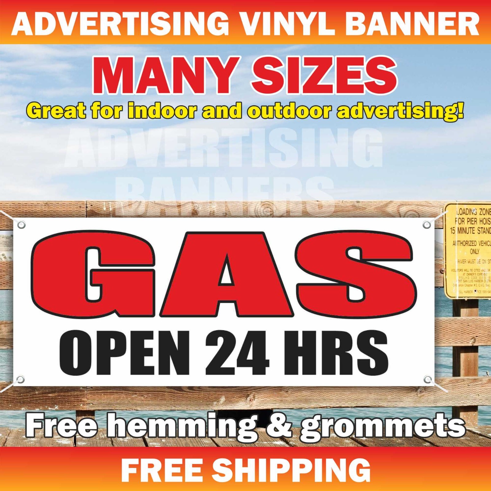 GAS OPEN 24 HRS Advertising Banner Vinyl Sign Ethanol Gas Station Oil Diesel Car