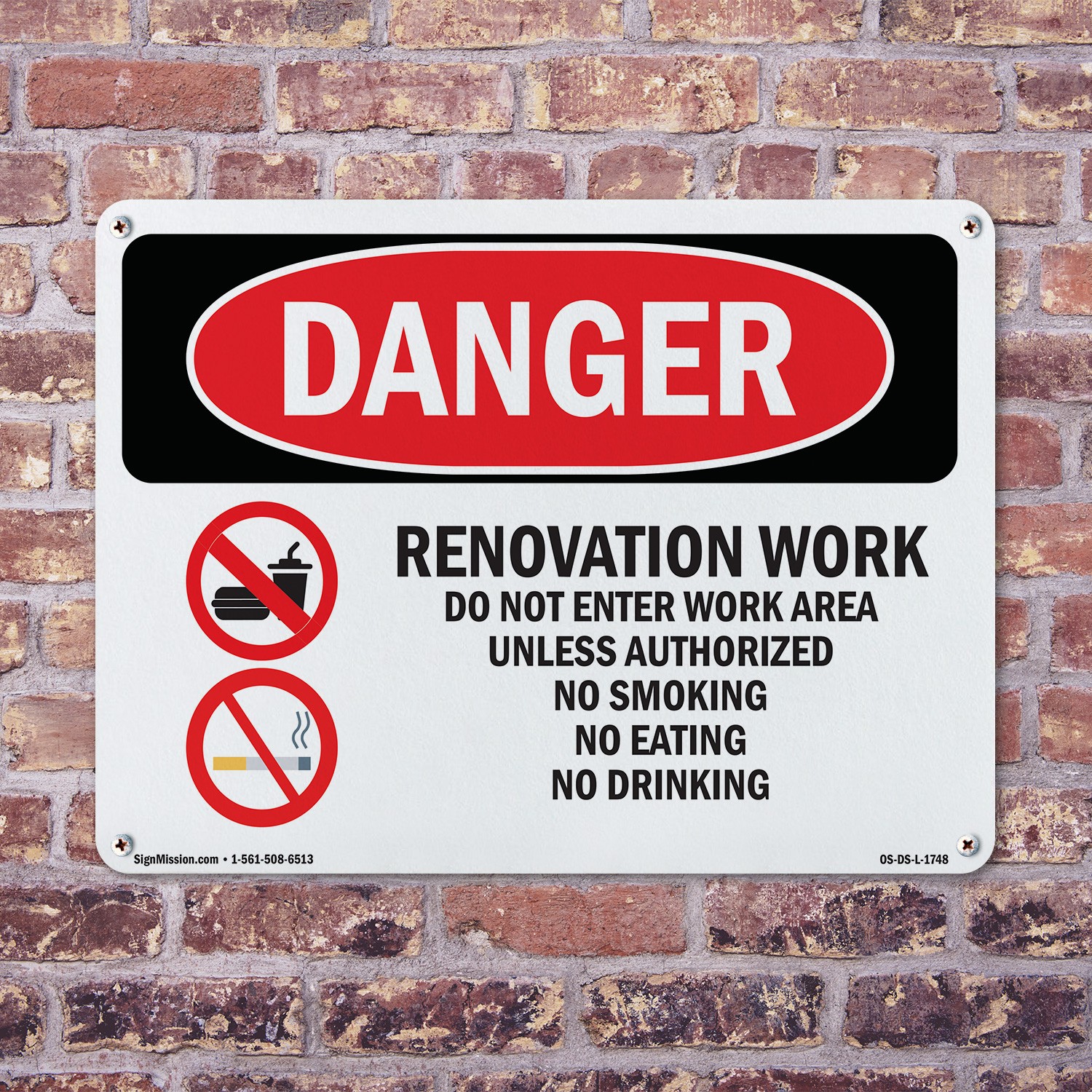 Renovation Work Do Not Enter Work Area OSHA Danger Sign Or Decal – 5 or 10 Pack
