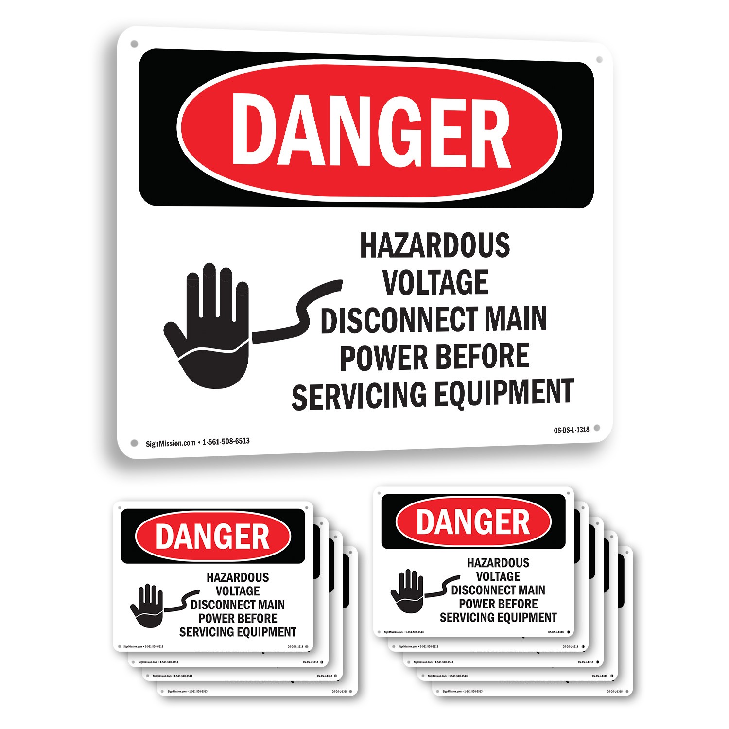 Hazardous Voltage Disconnect Main Power OSHA Danger Sign Or Decal – 5 or 10 Pack