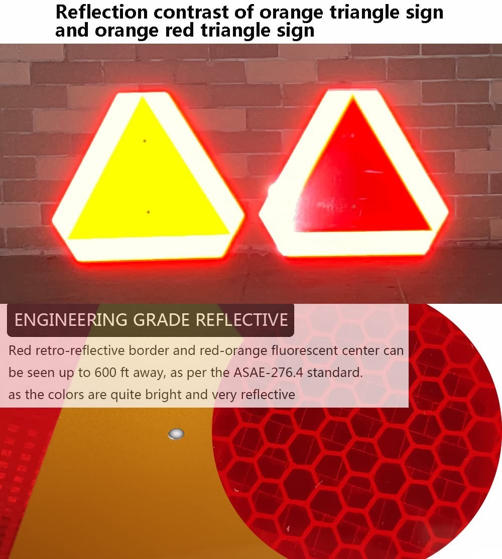 Orange Slow Moving Vehicle Sign, SMV Reflective Triangle, 14×16 Aluminum | Re…