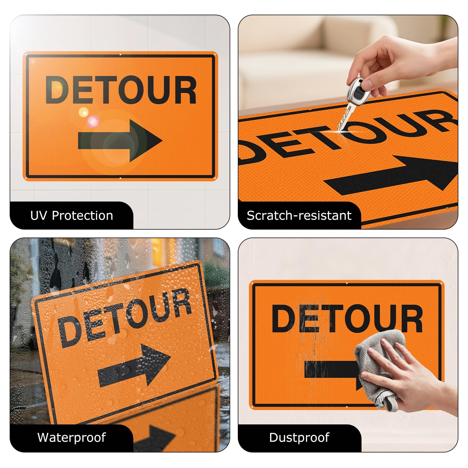 2 PCS 12×18 Inch Detour Sign Right Arrow Reflective Aluminum Traffic Sign