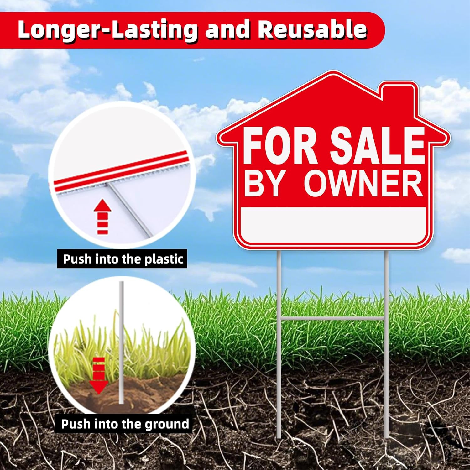 For Sale By Owner Yard Sign, 1-Pack 17″x13″ Double-Sided Signs, Corrugated Pl…