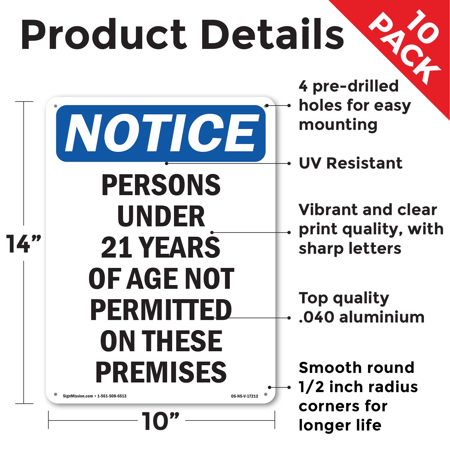 Persons Under 21 Years Of Age OSHA Notice Sign Metal Plastic, Decal 5 or 10 Pack