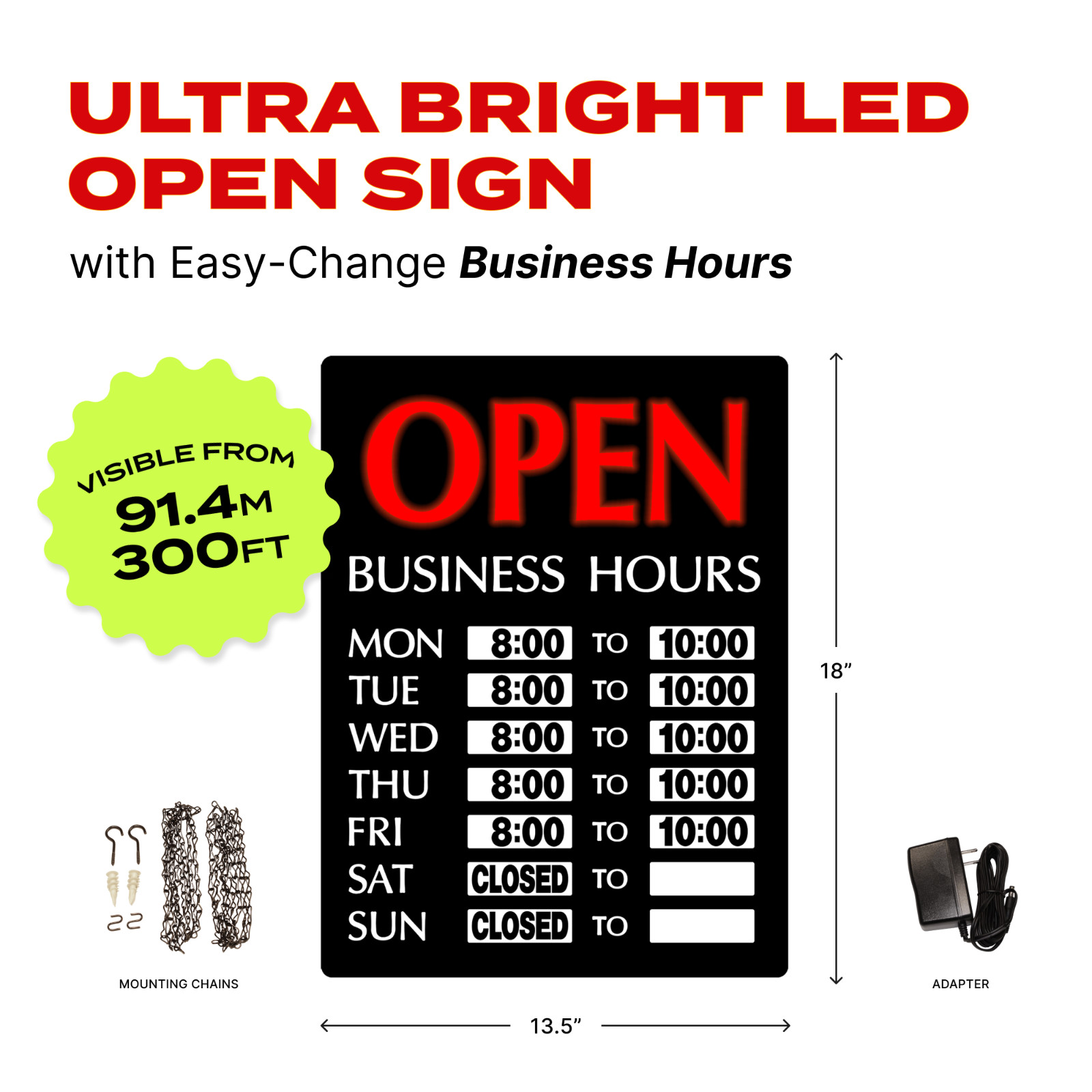Pro-Lite *REFURB* LED Open Sign with Business Hours