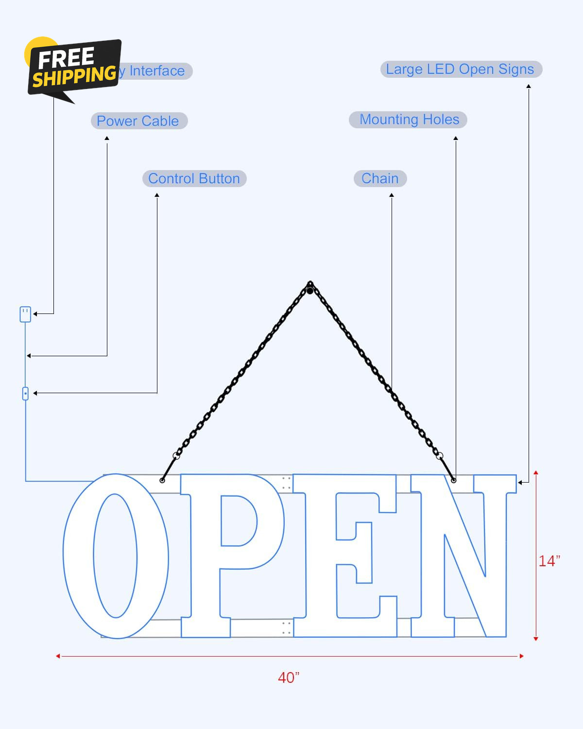 Open Signs for Business, 40″L X 14″W Inch Ultra Bright Large LED Open Signs