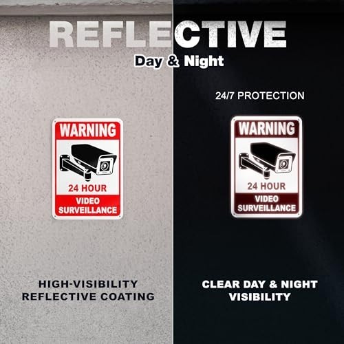 24 Hour Video Surveillance Sign, 7×10 Reflective Aluminum, 2 Pack | Smile You’re