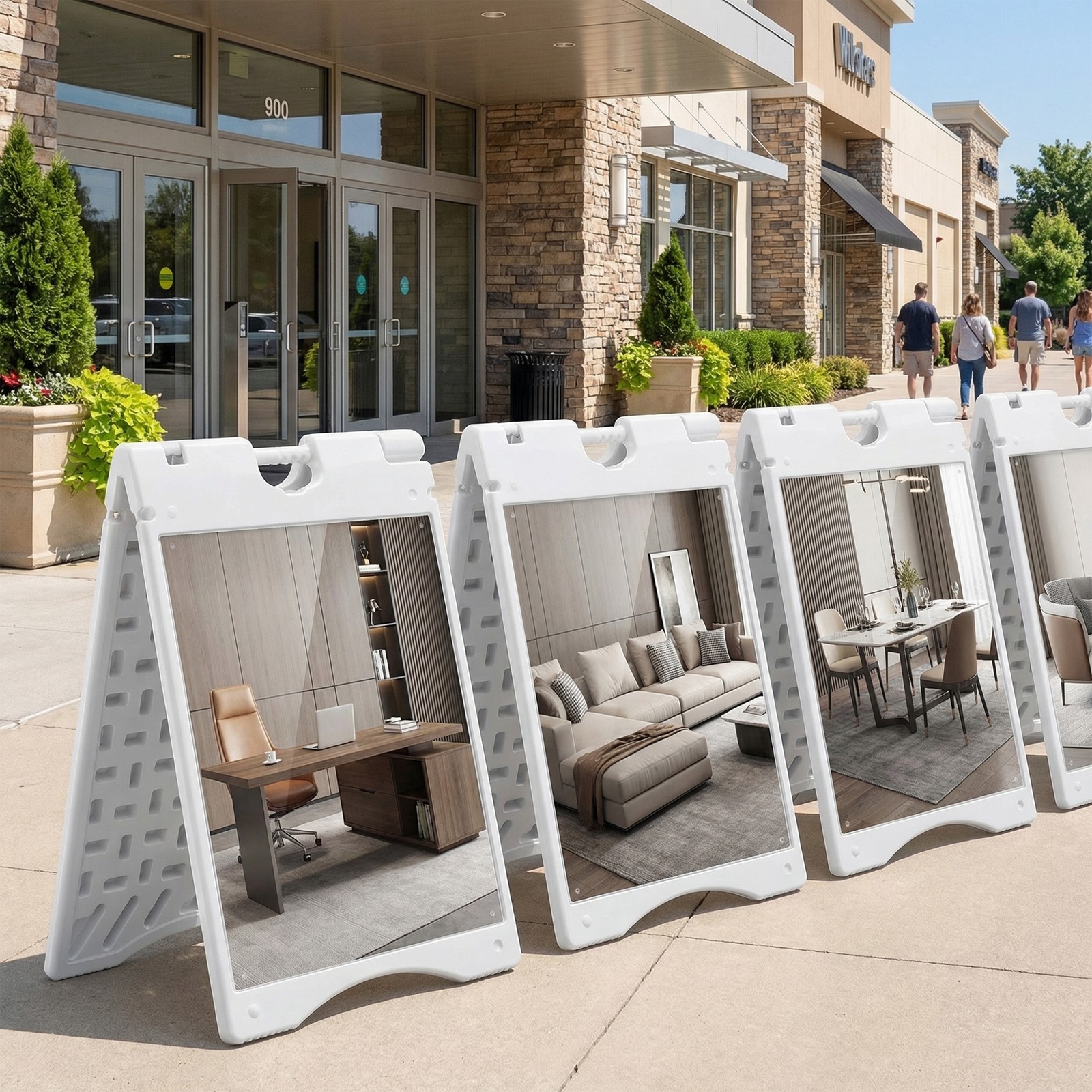 Folding Outdoor Sidewalk Sign Advertising Board w/ Weatherproof Design, White