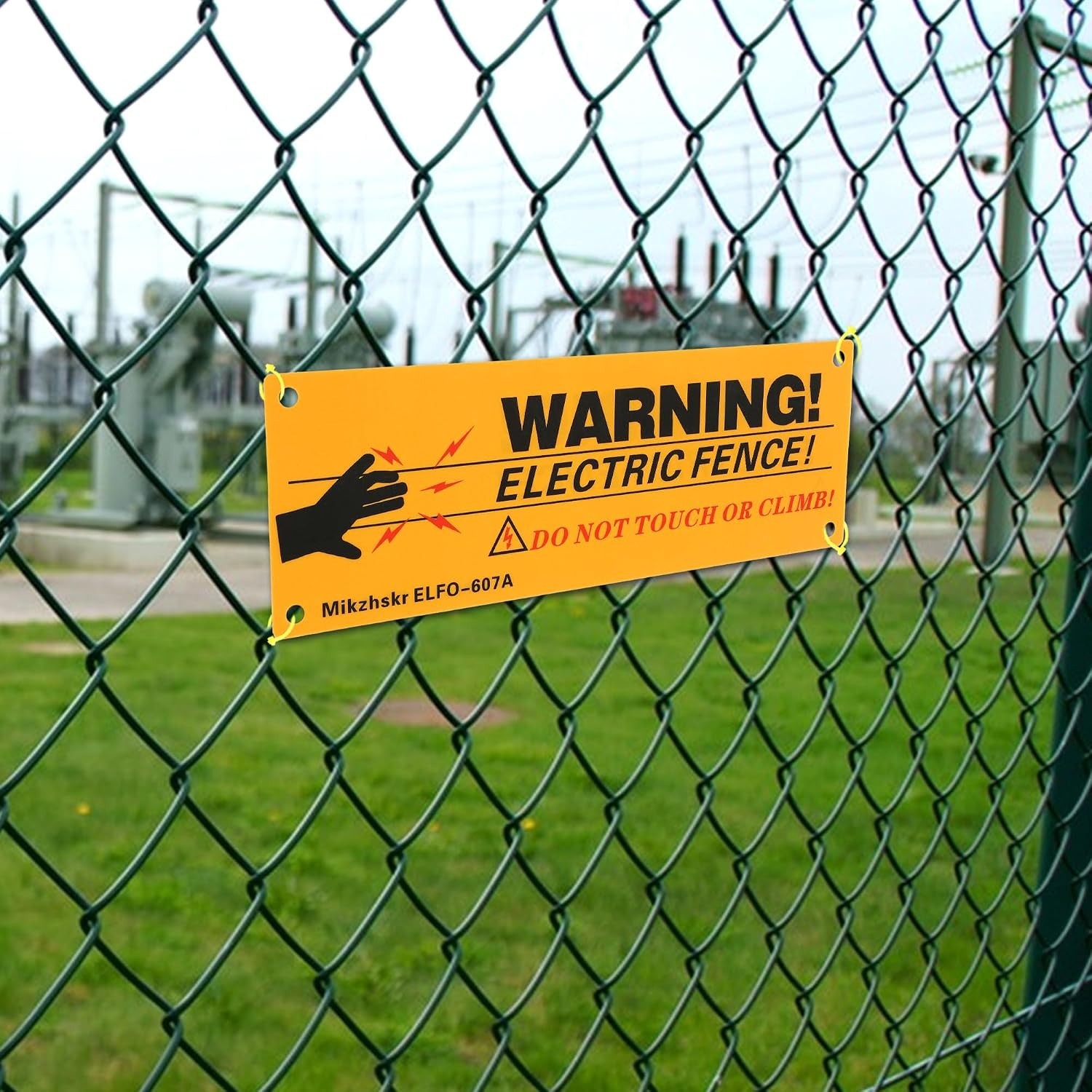 Electric Fence Warning Signs with Zip Ties 10 x 3.5 Inch Plastic Yellow Elect…